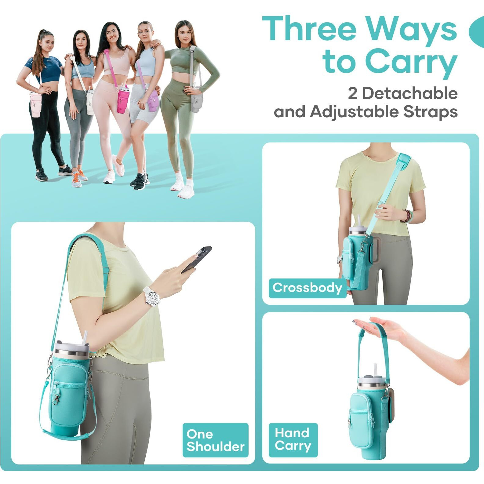 Linmaya Water Bottle Carrier Bag With Phone Pocket For Stanley Cup 40/30Oz Insulated Neoprene Water Bottle Holder Cross-Boday Bag With Adjustable Shoulder & Handheld Strap Stanley Cup Accessories