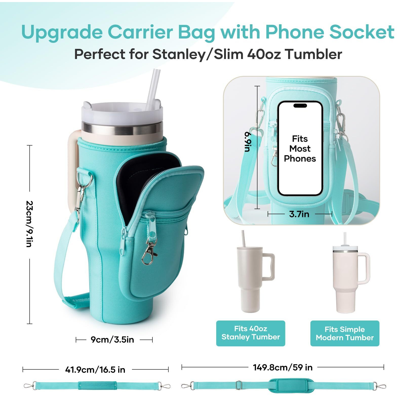 Linmaya Water Bottle Carrier Bag With Phone Pocket For Stanley Cup 40/30Oz Insulated Neoprene Water Bottle Holder Cross-Boday Bag With Adjustable Shoulder & Handheld Strap Stanley Cup Accessories
