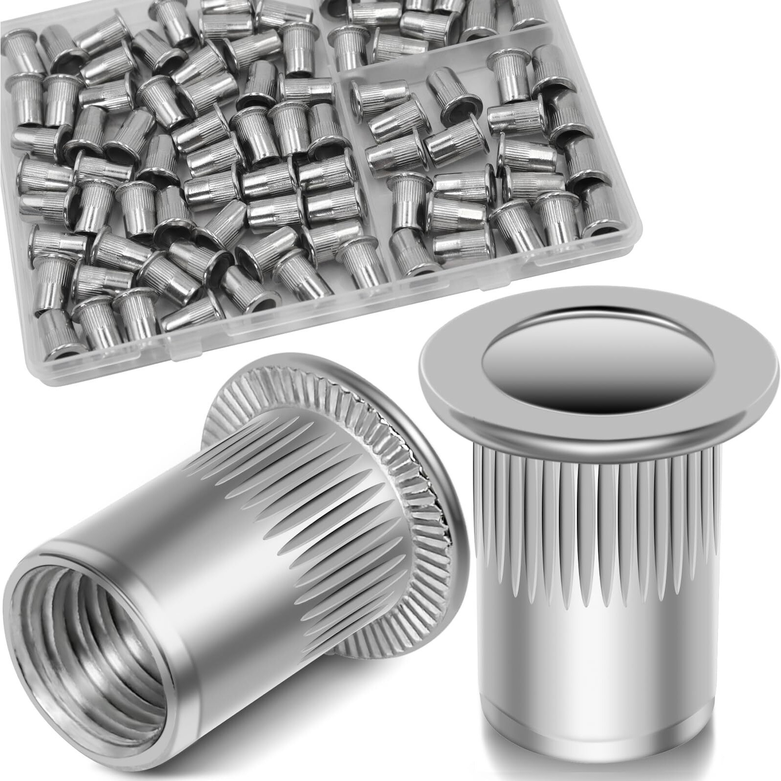 Vifmy 1/4''-20 Unc Rivet Nut  88Pcs 304 Stainless Steel Flat Head Rivnut Threaded Insert Nutsert