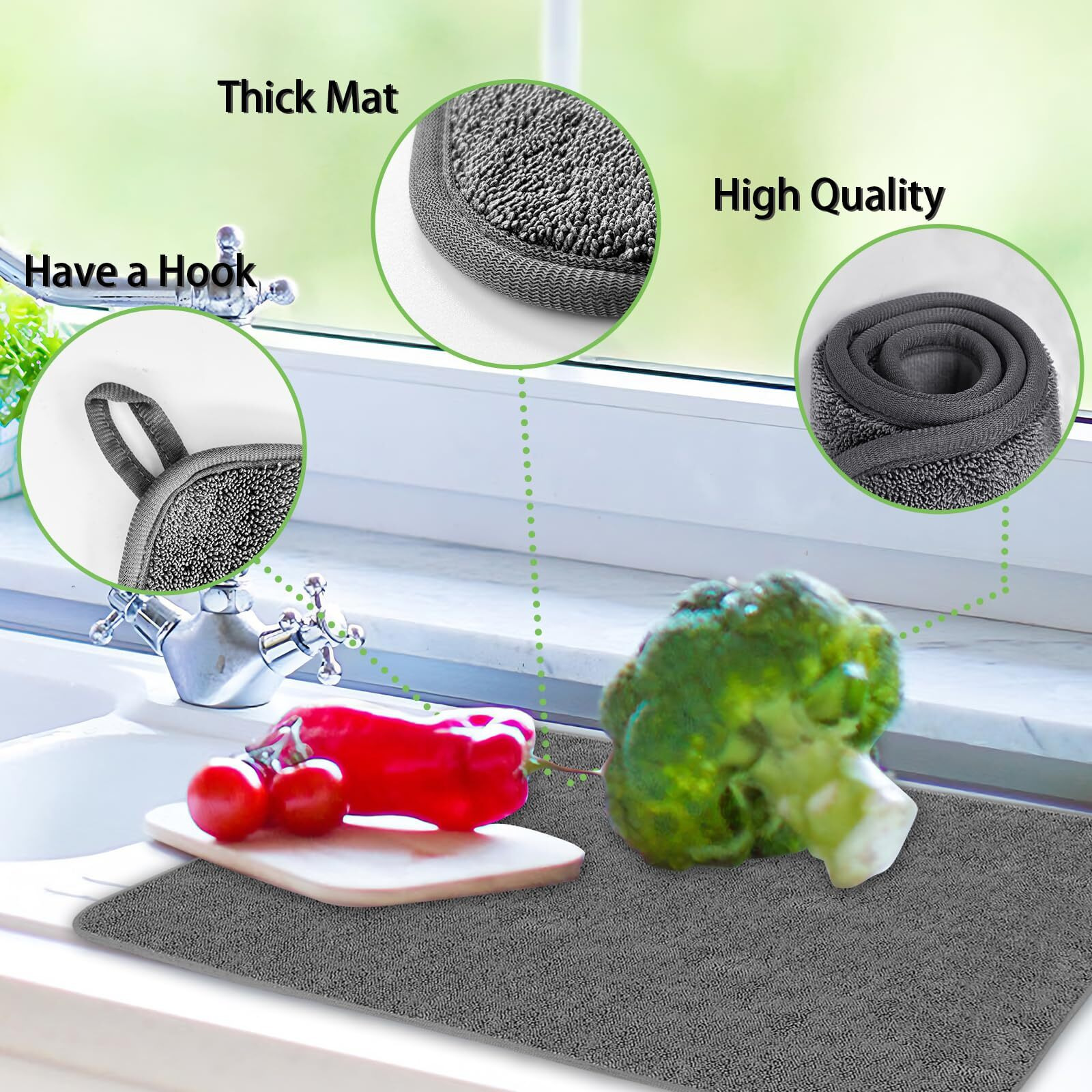 2 Pack Microfiber Dish Drying Mat 24*17 Inch Absorbent Dish Drainer Kitchen Counter Large Drying Pad For Countertop  Rack And Under Sink(Gray)