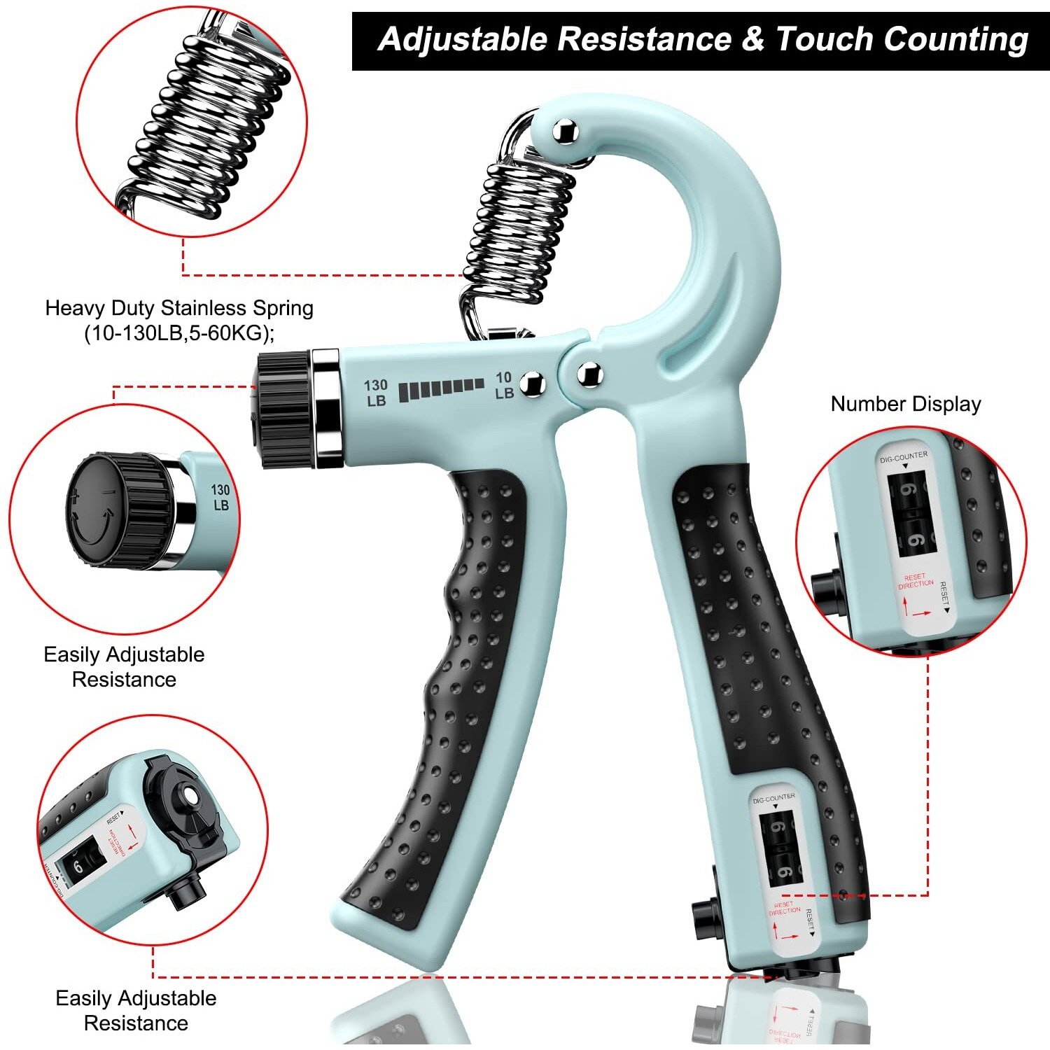 Kdg Hand Grip Strengthener 2 Pack Adjustable Resistance 10-130 Lbs Forearm Exerciser