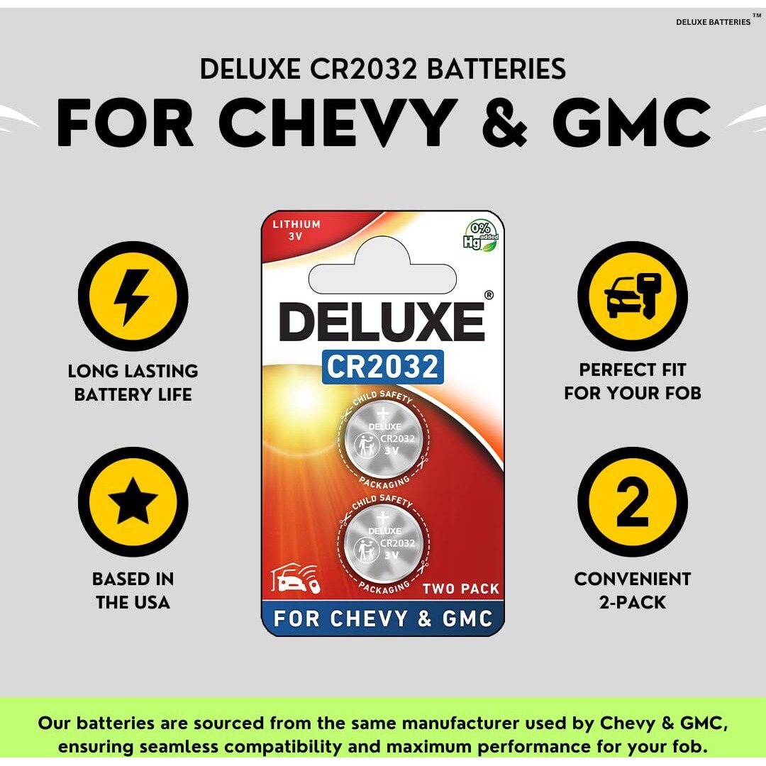 Key Fob Replacement Batteries For Chevy Gmc (Silverado Equinox Malibu Sierra Traverse Cruze Impala Tahoe Terrain Acadia Yukon Colorado Camaro Suburban Trax Blazer Sonic Express) Remote Key (Pack Of 2)