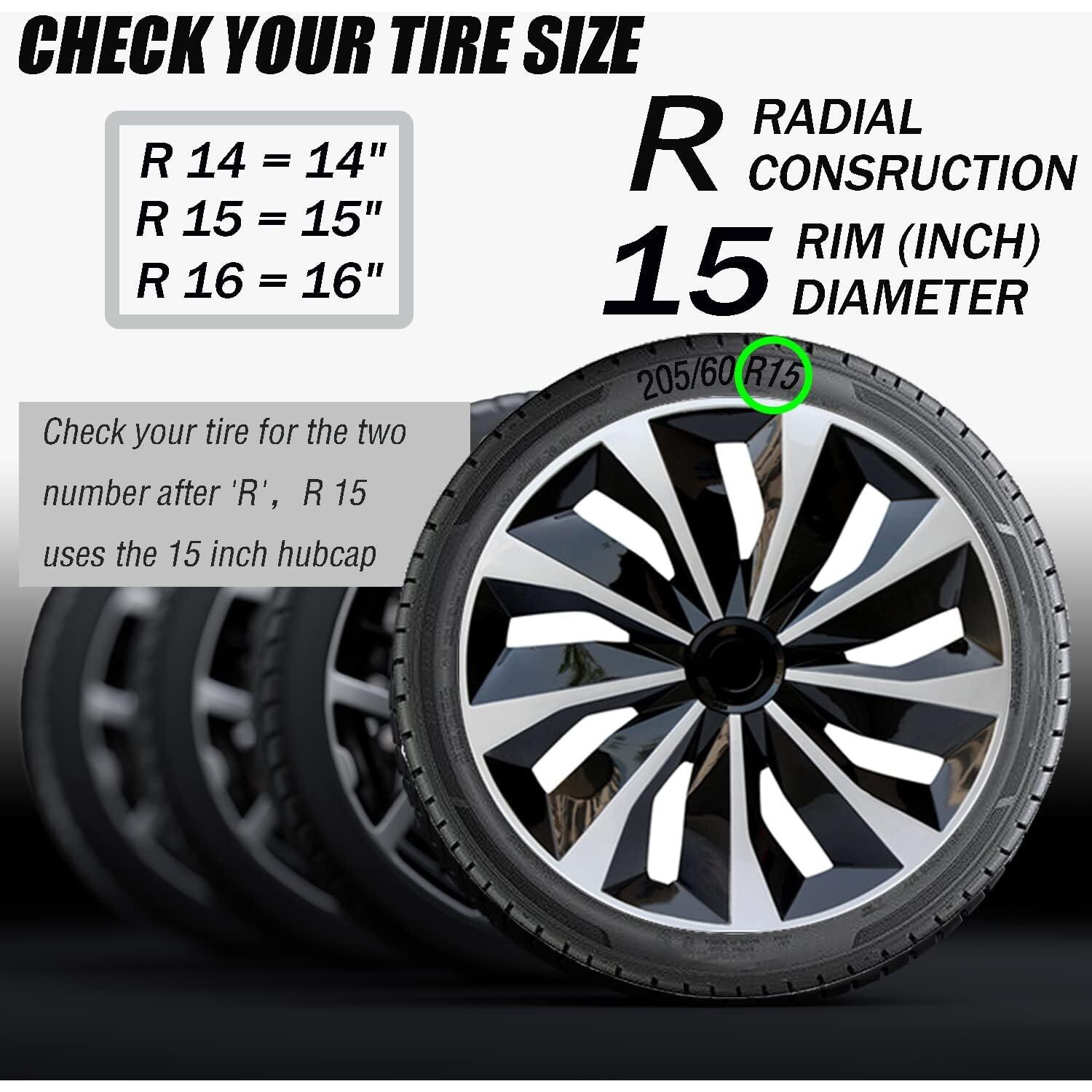 Hubcap Wheel Cover Replacement R15 Hub Caps Universal Wheel Rim Cover Abs Material Exterior Accessories For Car Truck Suv -Set Of 4