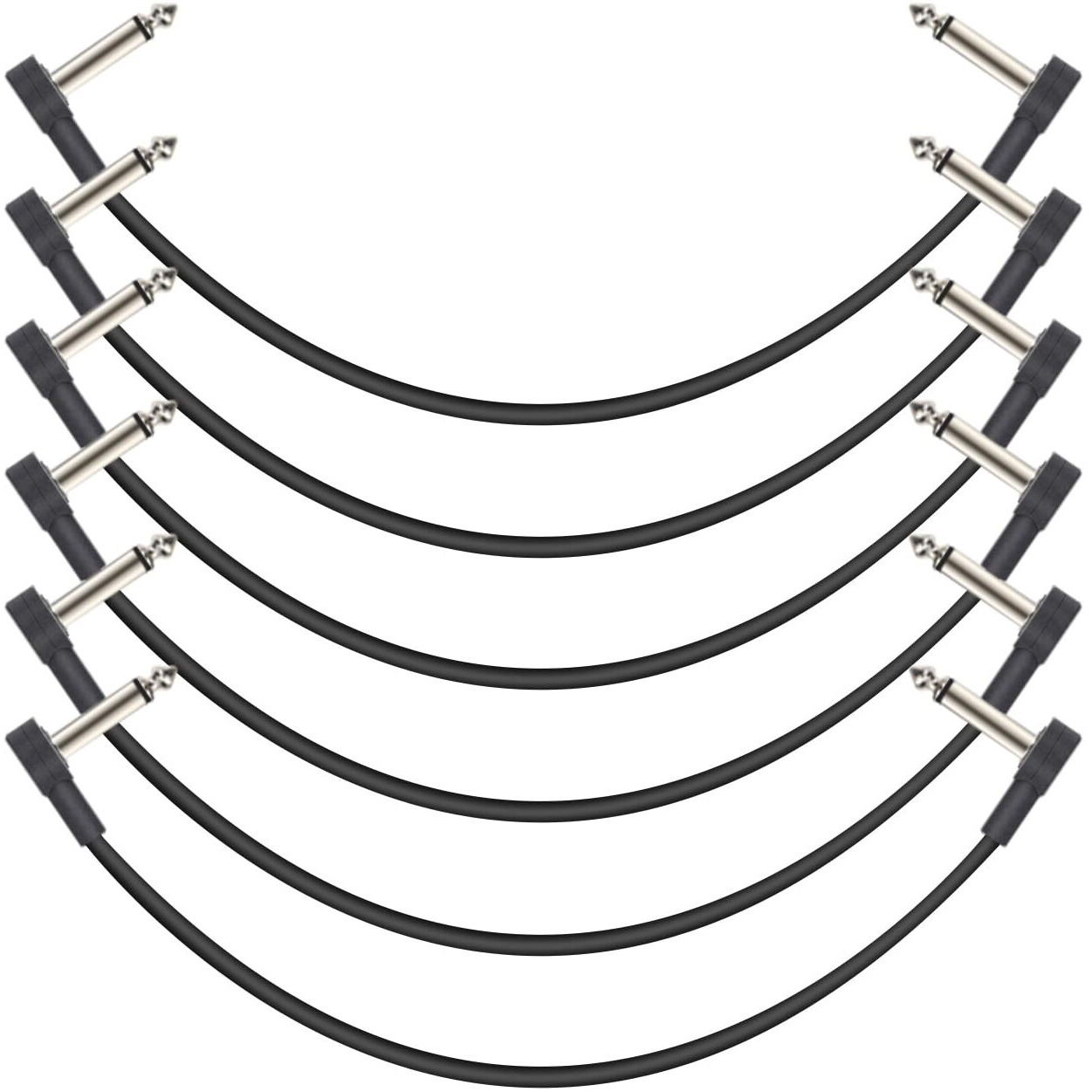 Goghost 12 Inch Guitar Patch Cables 6 Pack  1/4"" Ts Right Angle Effect Pedal Flat Cables  Black