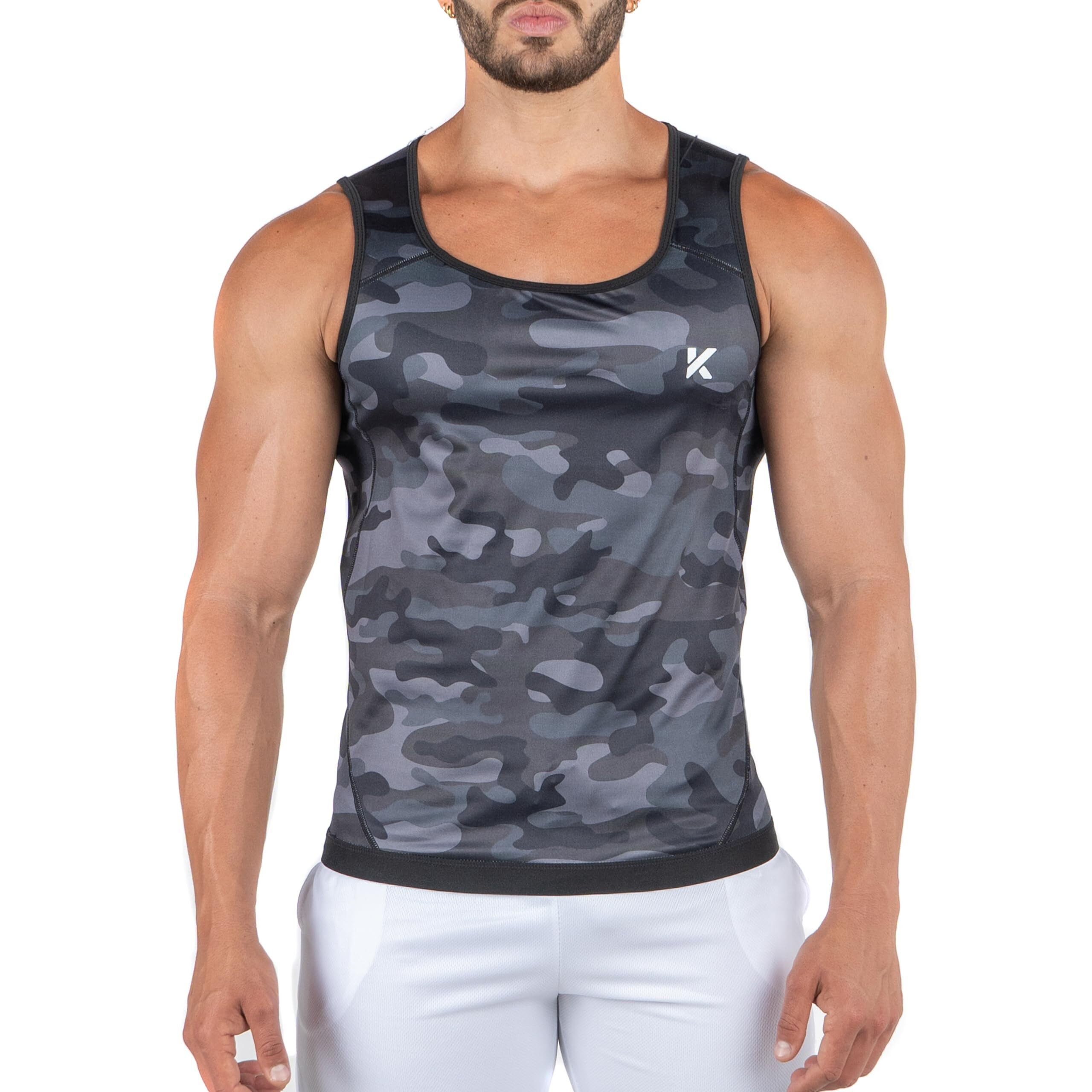 Kewlioo Men's Heat Trapping Pullover Sweat Enhancing Vest - Compression Vest Shirt Shapewear Top - Gym Exercise Versatile Heat Shaper Jacket(Gray Camo  L/Xl)
