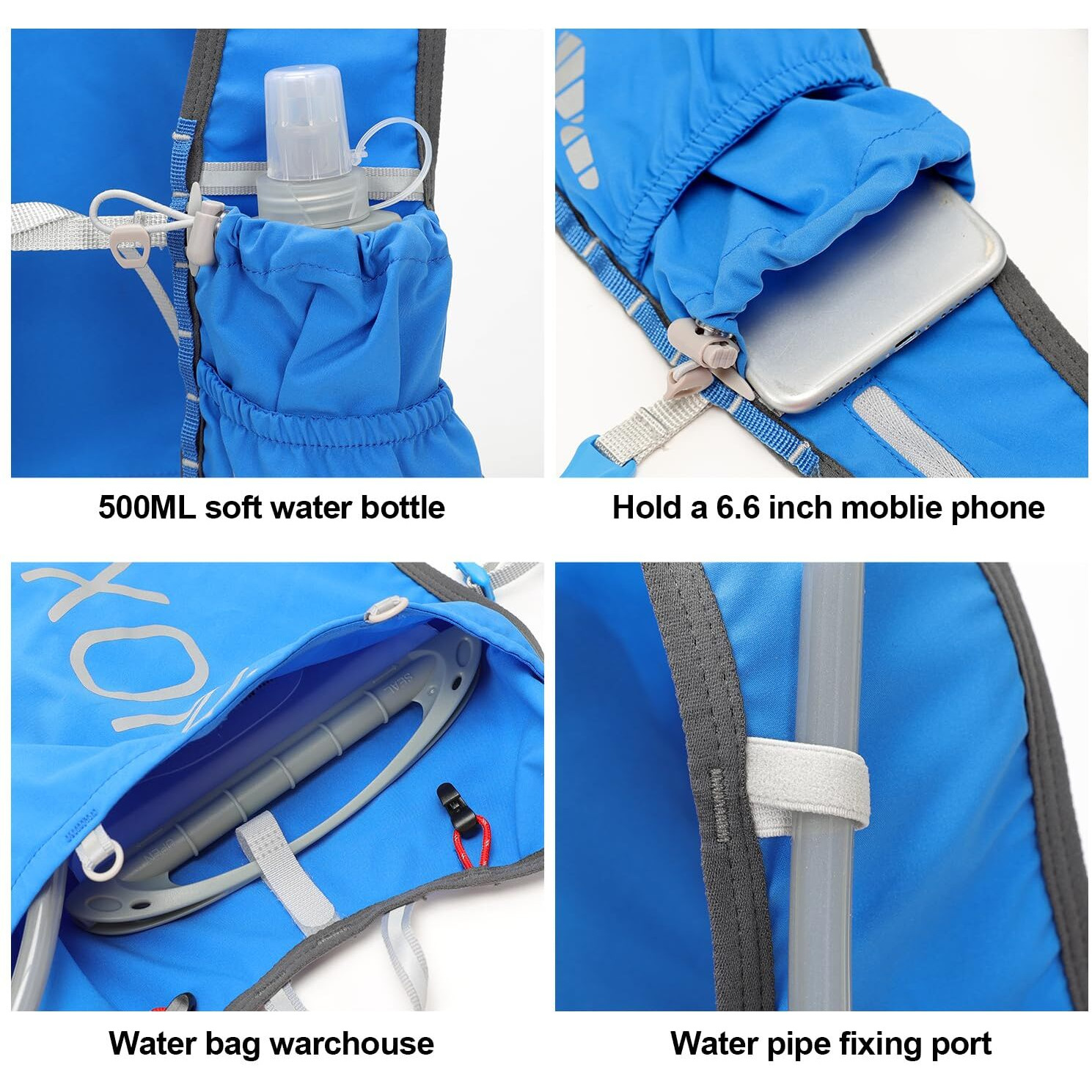 Inoxto Running Hydration Vest Backpack Lightweight Insulated Pack With 1.5L Water Bladder Bag Daypack For Hiking Trail Running Cycling Race Marathon For Women Men (Black Blue)