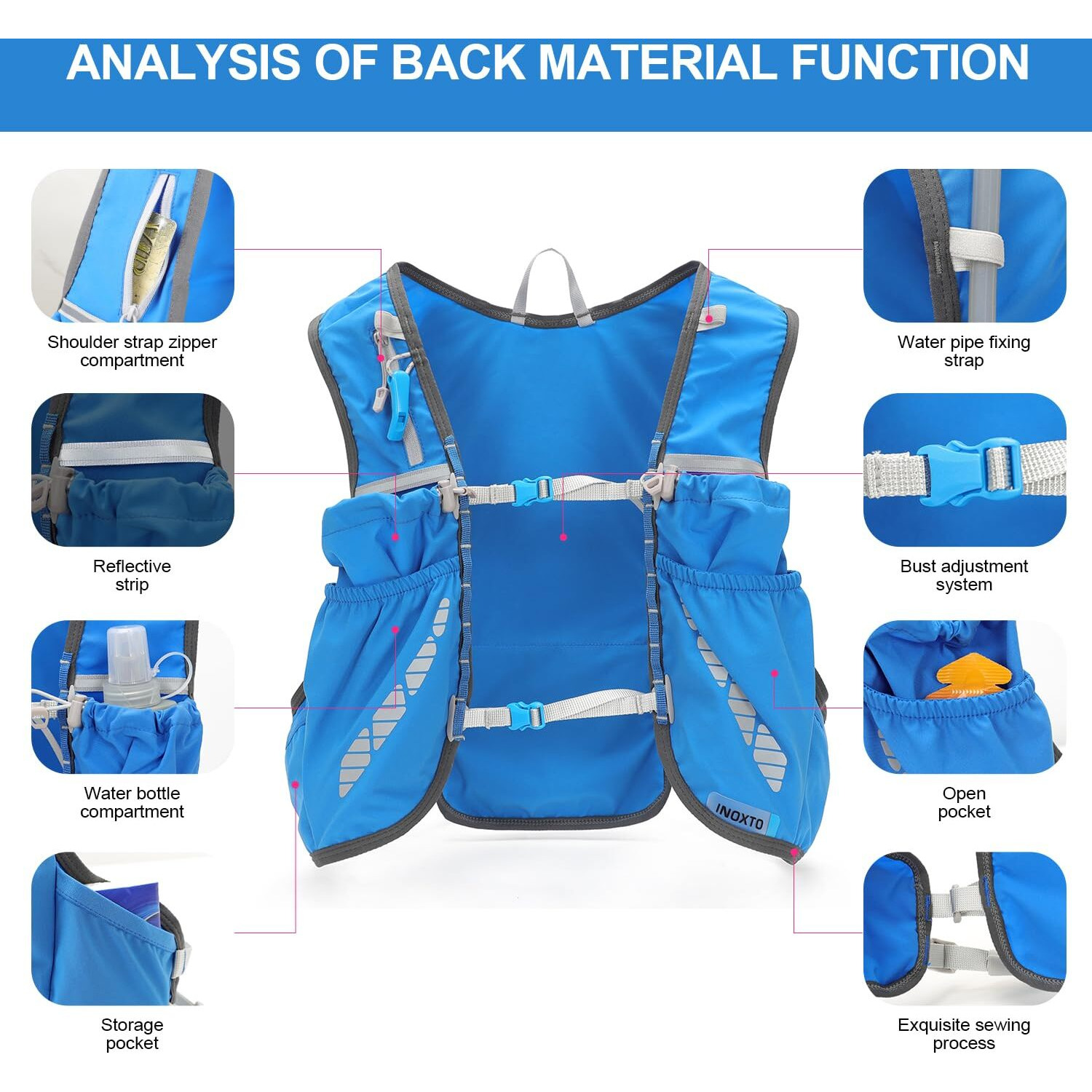 Inoxto Running Hydration Vest Backpack Lightweight Insulated Pack With 1.5L Water Bladder Bag Daypack For Hiking Trail Running Cycling Race Marathon For Women Men (Black Blue)