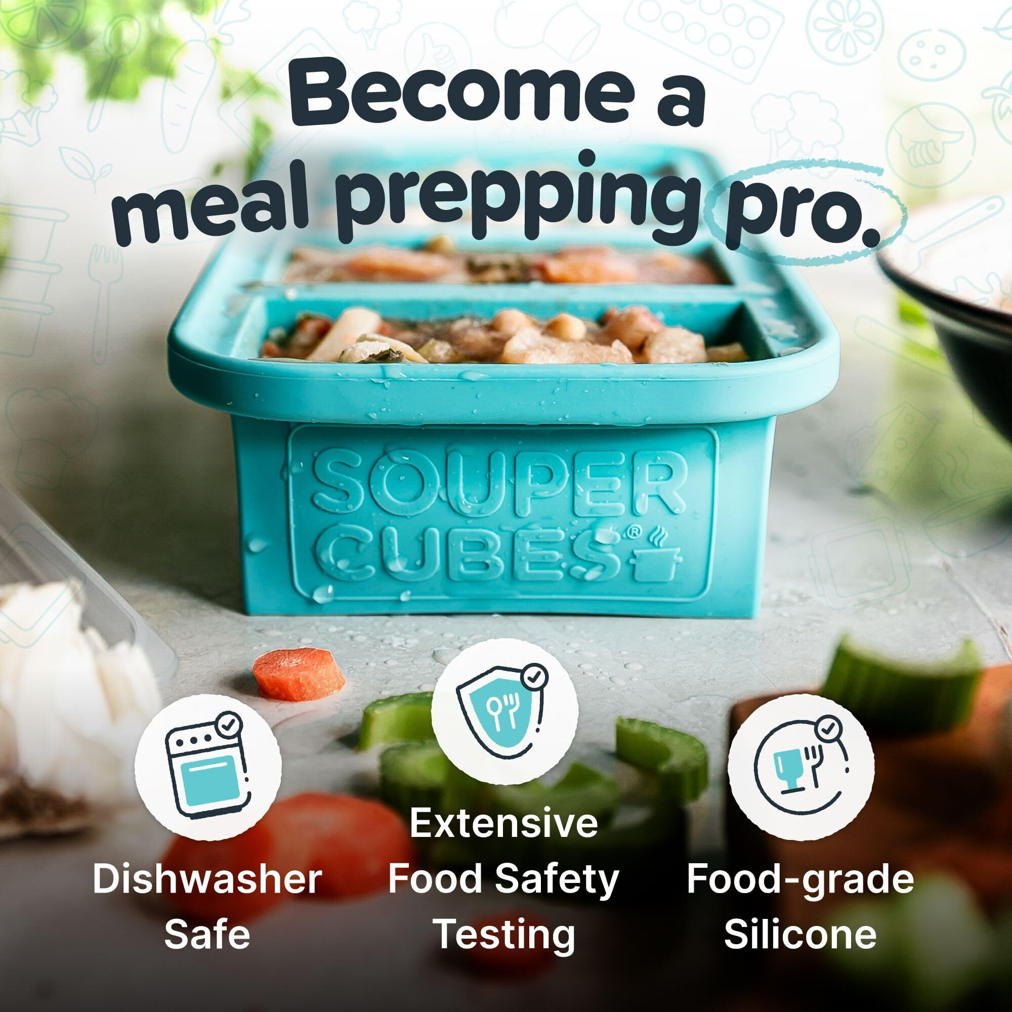 Souper Cubes 1 Cup Silicone Freezer Molds With Lids - Easy Meal Prep Container And Freezer Soup Mold Silicone Freezer Trays With Lid For Food  Soup  Desserts And More - Aqua - 1-Pack