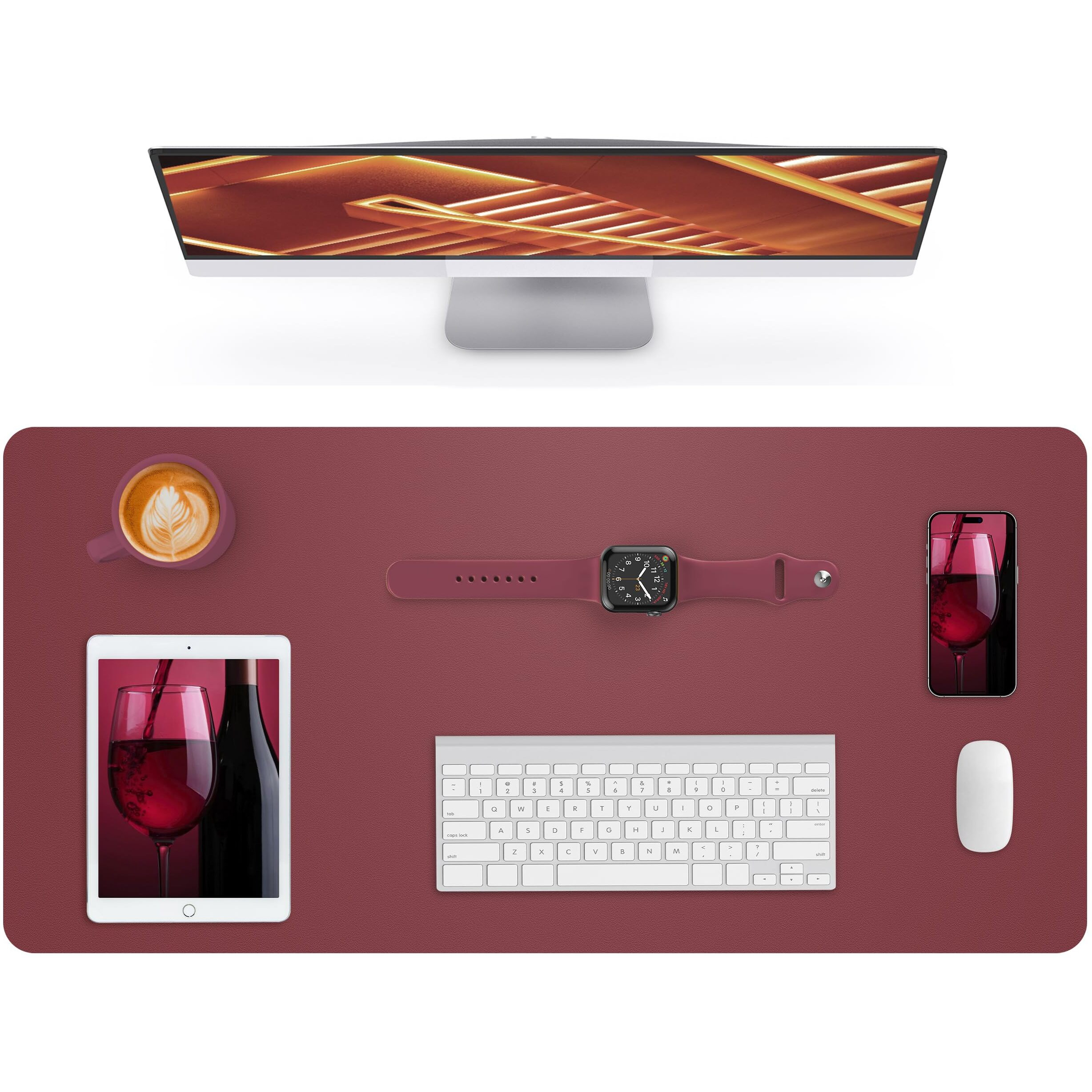 Leather Desk Pad Protector Mouse Pad Office Desk Mat  Non-Slip Pu Leather Desk Blotter Large Desk Mat Waterproof Keyboard Mat For Office/Home/Decor (Burgundy Red 35"" X 17"")