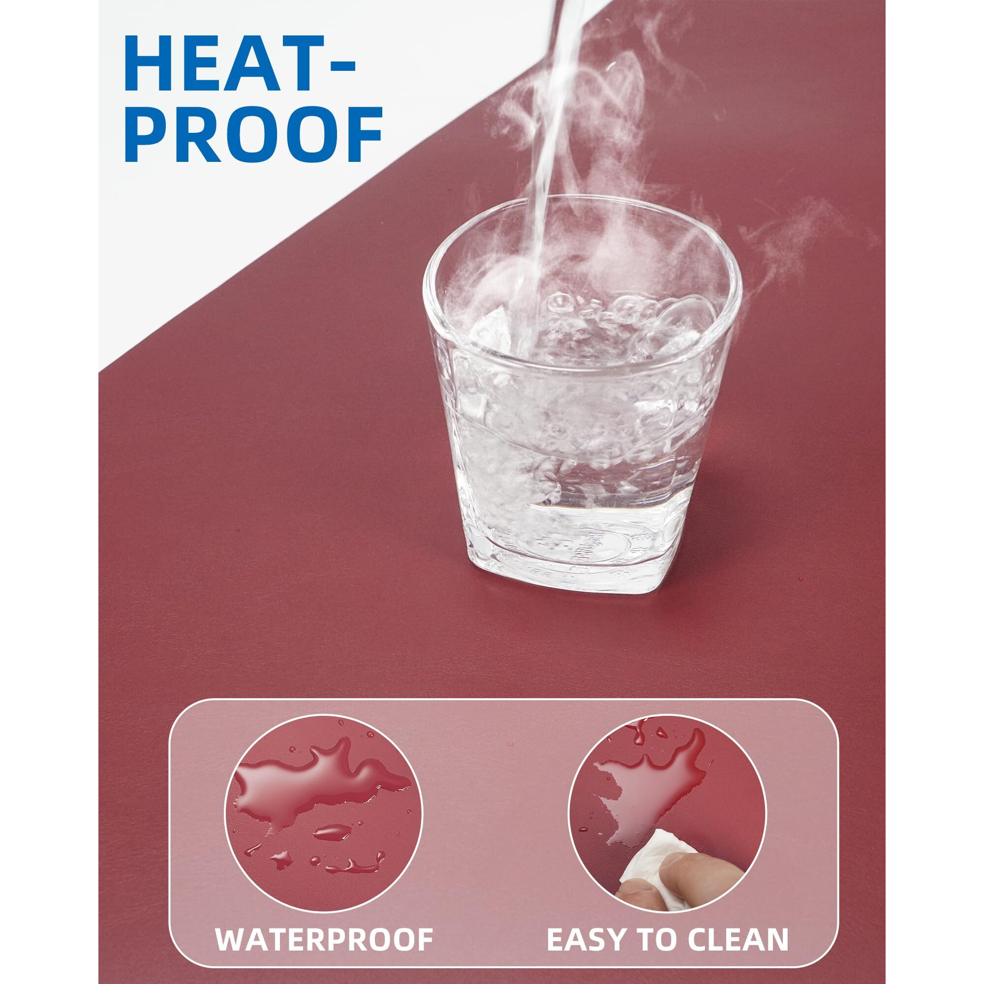 Leather Desk Pad Protector Mouse Pad Office Desk Mat  Non-Slip Pu Leather Desk Blotter Large Desk Mat Waterproof Keyboard Mat For Office/Home/Decor (Burgundy Red 35"" X 17"")