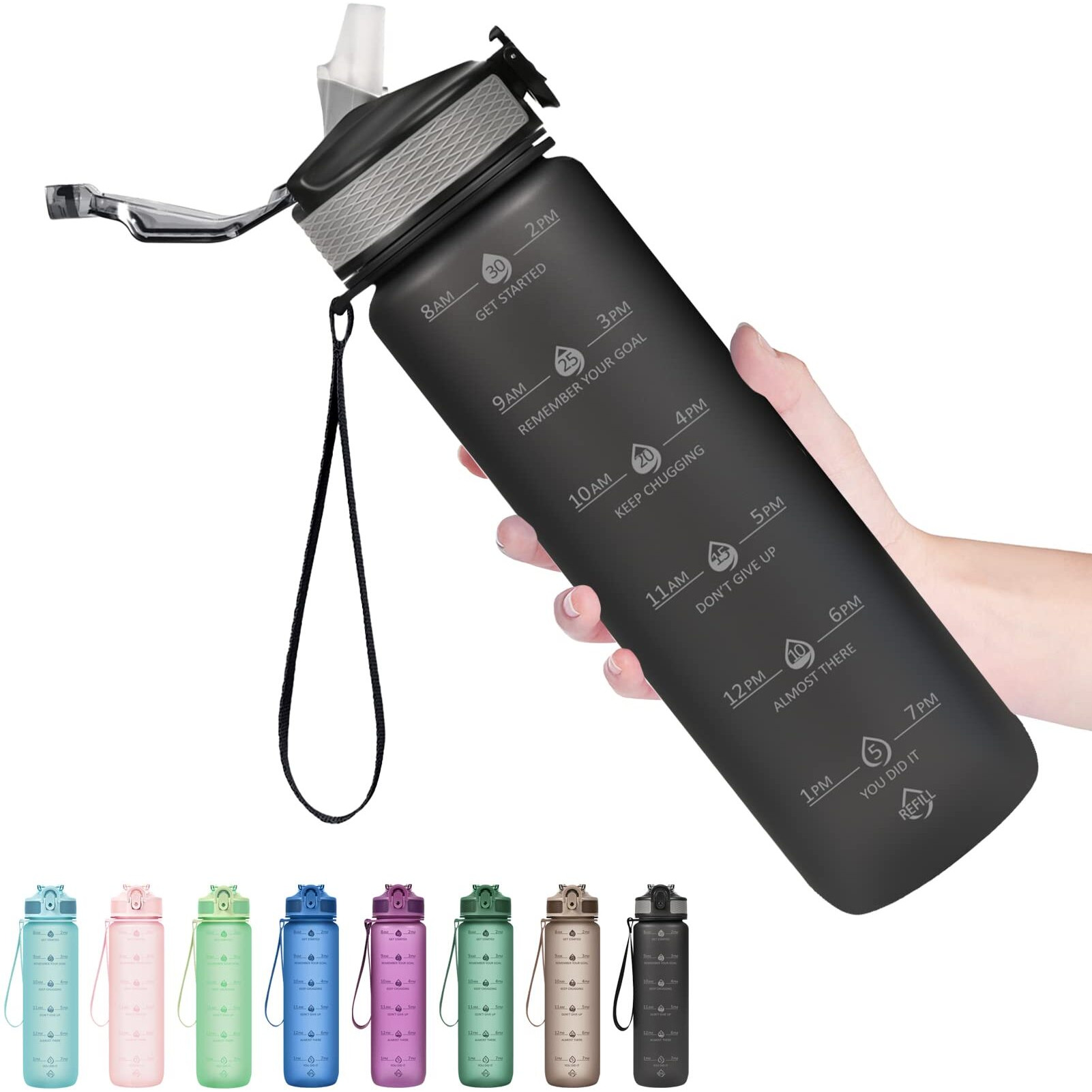 Hyeta 32Oz Water Bottles With Straw - Stay Motivated And Hydrated With Convenient Times To Drink Markings  Durable  Leak-Proof