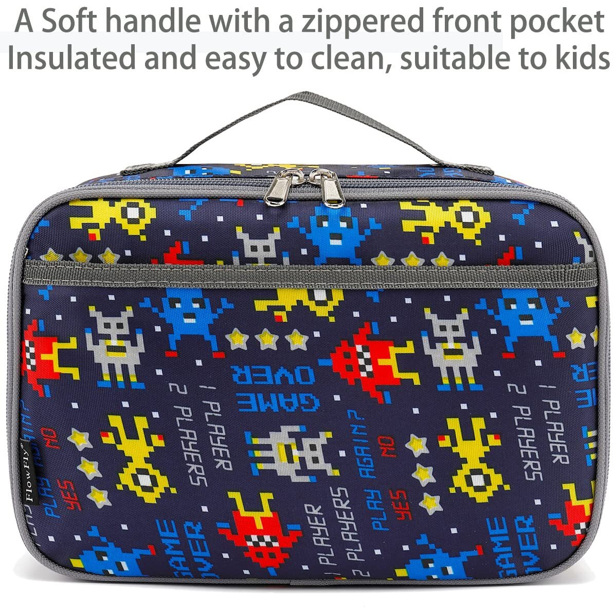 Flowfly Kids Lunch Box Insulated Soft Bag Mini Cooler Back To School Thermal Meal Tote Kit For Girls  Boys  Robot