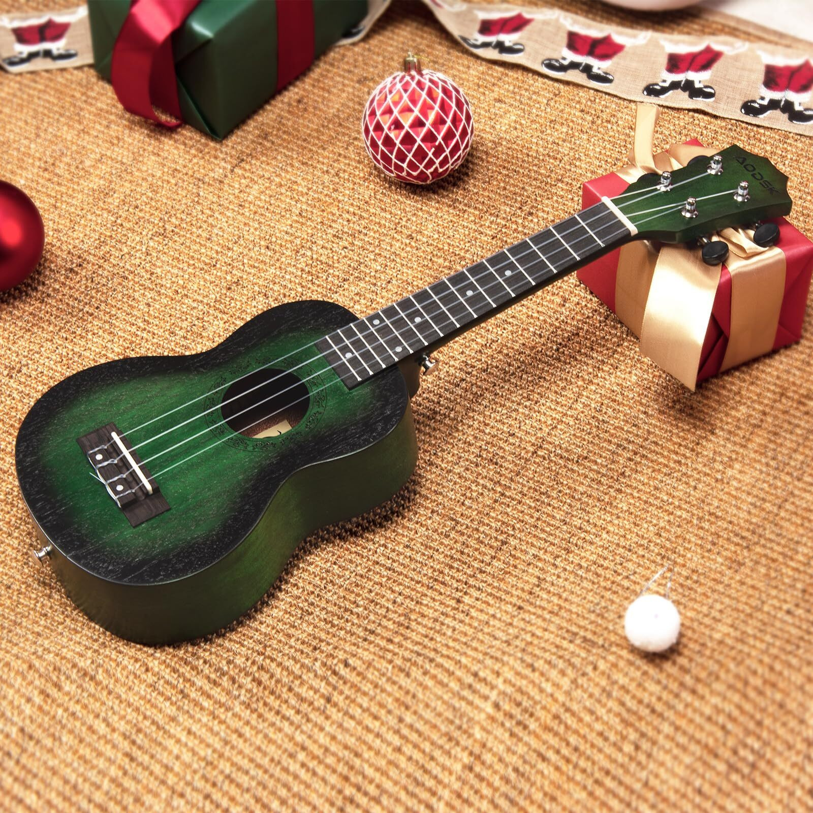 Aodsk Ukulele For Beginners Uke Starter Bundle Kit 21 Inch Ukelele With Free Gig Bag Strap Professional Acoustic Soprano Ukelele Four String Wooden Hawaiian Uke For Kids Students Starter Kit-Green