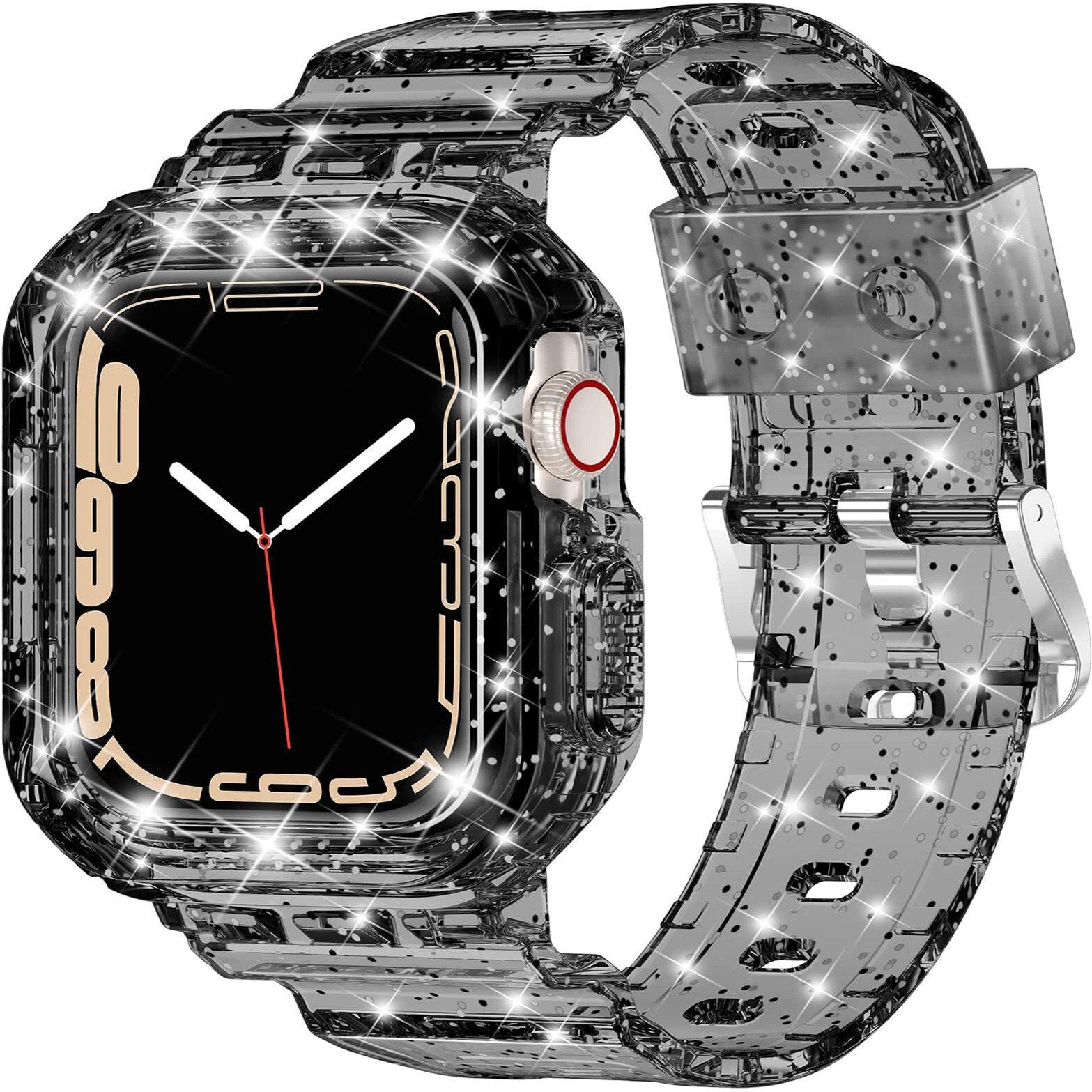 Xyf Compatible For Crystal Clear Apple Watch Bands  45Mm 44Mm 42Mm Bumper Case For Men Women Jelly Sport Case Band For Iwatch Ultra 2/1 Series 10 9 8 7 Se 6 5 4 3 2 1 (Glitterblack  42/44/45)