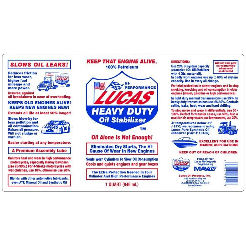 Lucas Oil Lucas 10001-12Pk Heavy Duty Oil Stabilizer - 32 Oz.  (Pack Of 12)