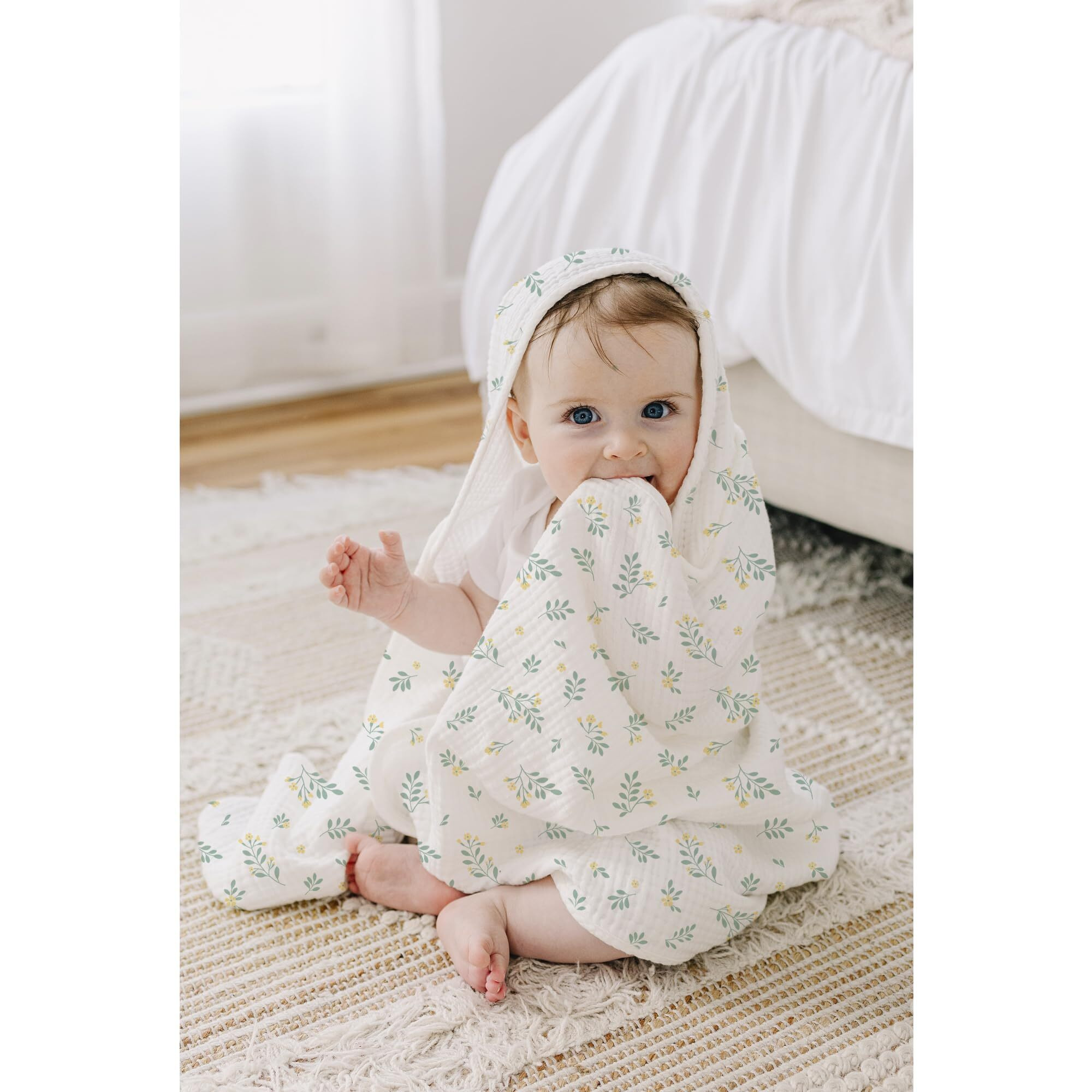 Konssy 2 Pack Muslin Hooded Baby Towels For Newborn Soft 100% Cotton Baby Bath Towel With Hood For Baby  Infant Ultra Absorbent  Baby Stuff Baby Bath Shower Gifts (Green  Leafy 30"" X 30"")