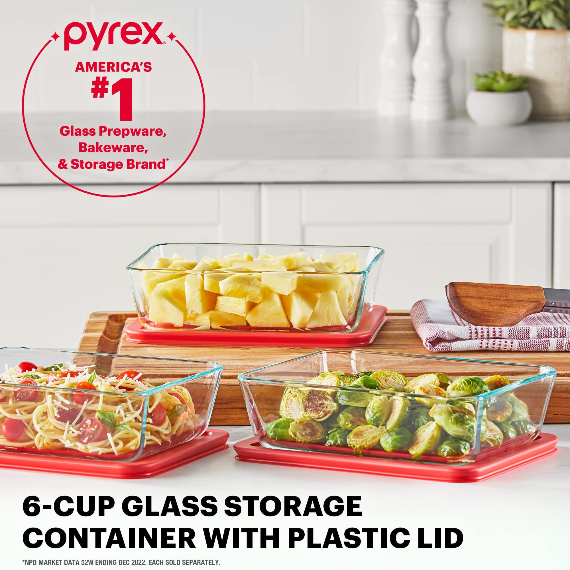 Pyrex Simply Store Glass Food Storage Container  Snug Fit Non-Toxic Plastic Bpa-Free Lids  Freezer Dishwasher Microwave Safe  6 Cup