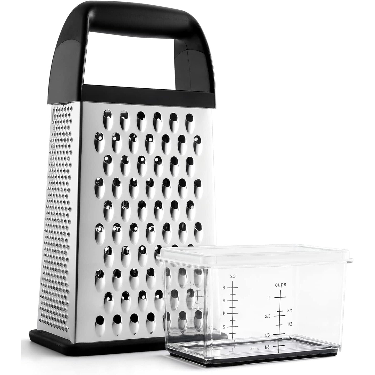 Urbanstrive Cheese Grater With Container  Professional Cheese Grater With Handle  Stainless Steel Graters For Kitchen Handheld  Box Grater With 4 Sides For Vegetables  Ginger  Potatoes  Black