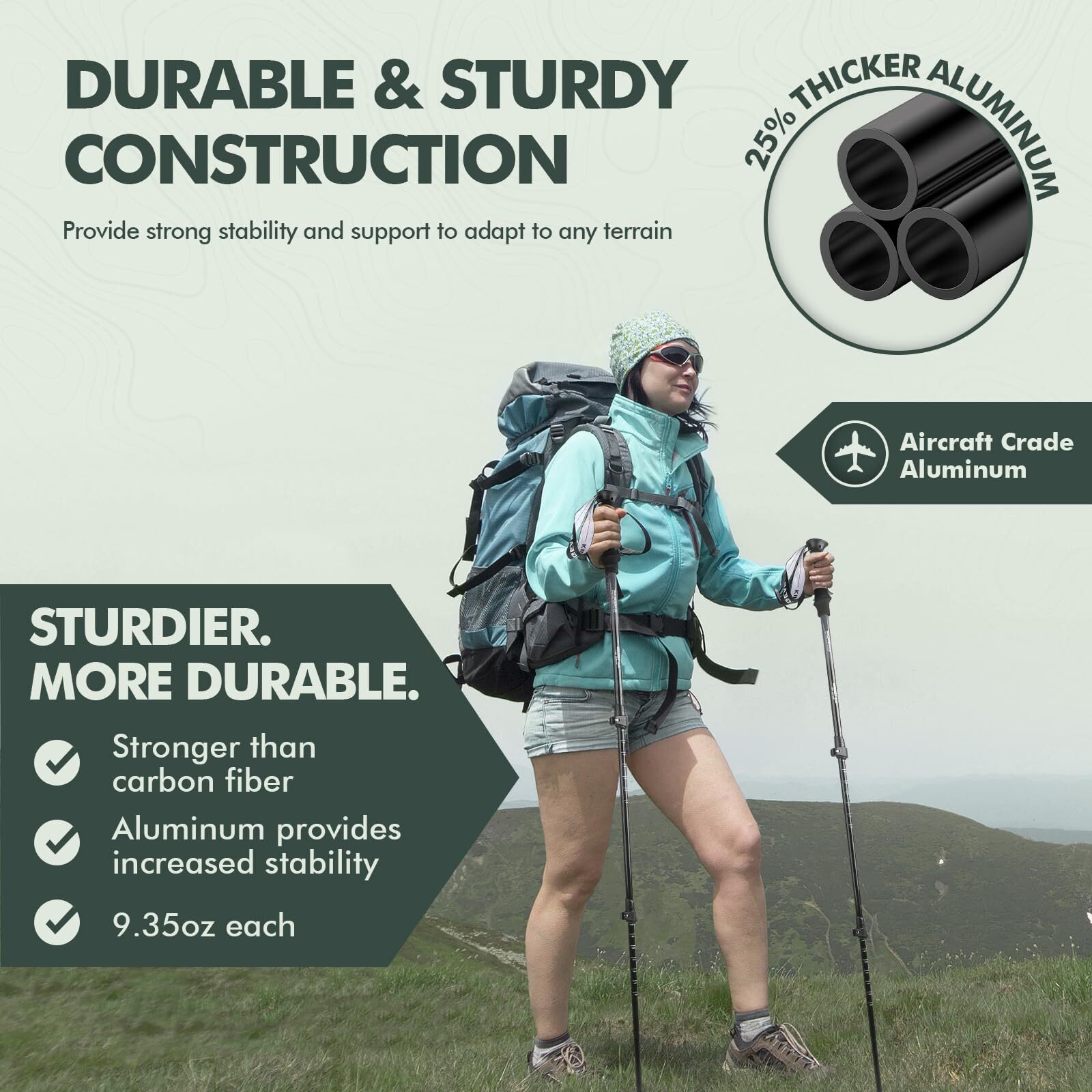 Kinggear Walking Stick  Lightweight 7075 Aluminum Adjustable Hiking Poles  Trekking Poles With Flip Lock  Retractable  Natural Anti-Sweat Cork And Eva Grips (Pink)