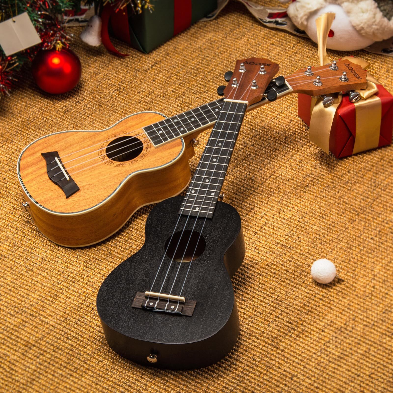 Aodsk Ukulele For Beginners Uke Starter Bundle Kit 21 Inch Ukelele With Free Gig Bag Strap Professional Acoustic Soprano Ukelele Four String Wooden Hawaiian Uke For Kids Students Starter Kit-Black