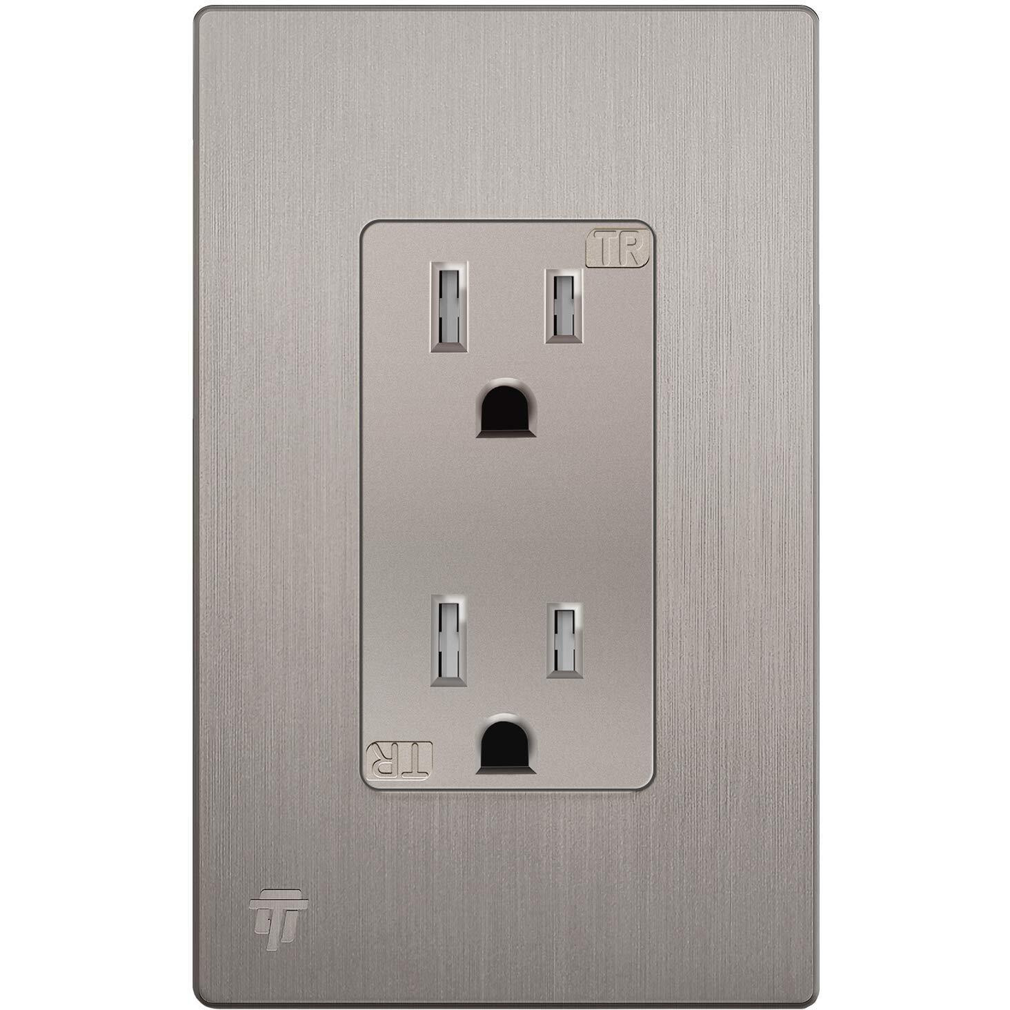 Enerlites Elite Series Decorator Receptacle Outlet Child Safe Tamper-Resistant  Self-Grounding  Residential Grade  15A 125V  Ul Listed  Brushed Wall Plate Included  61501-Tr-Nkwbp  Nickel