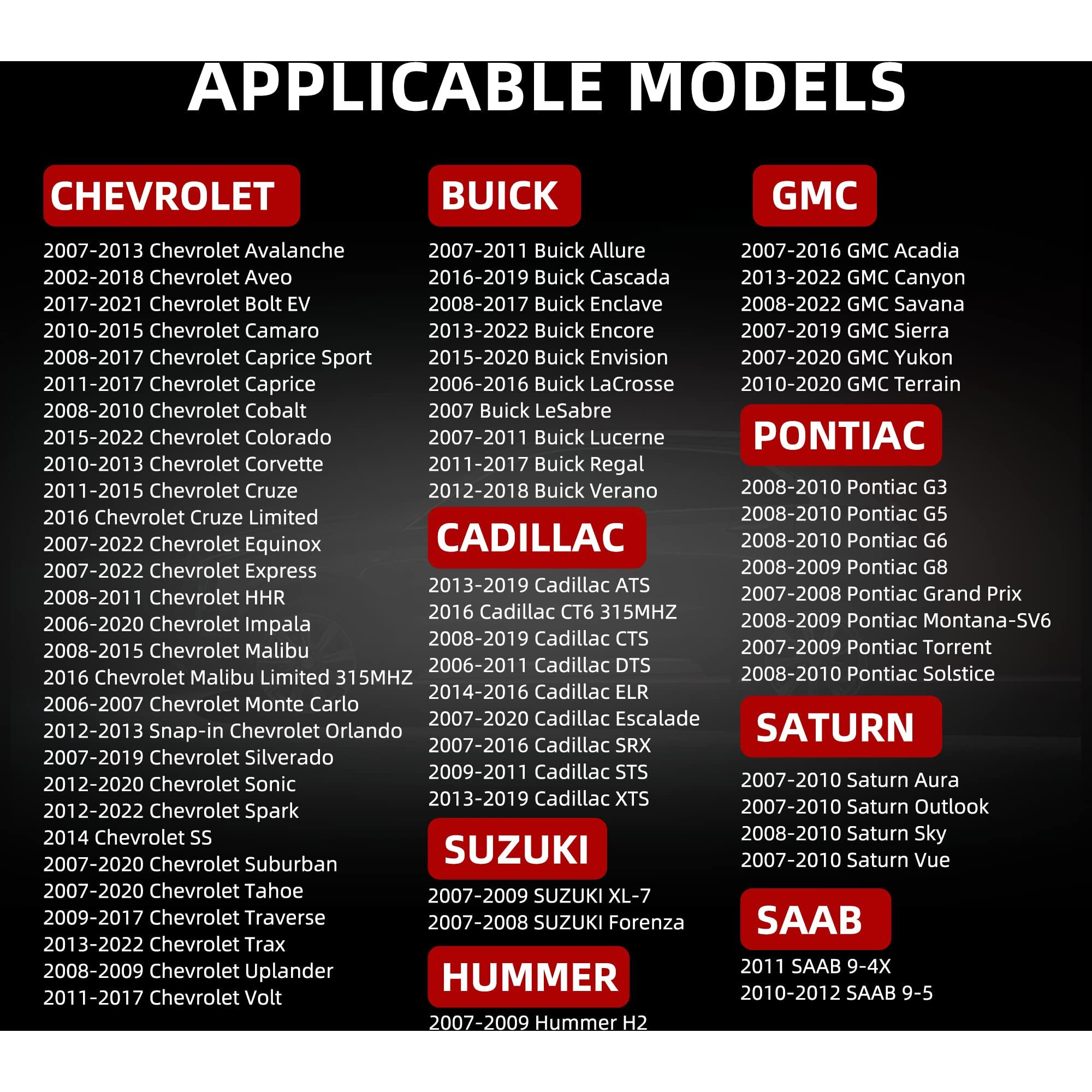 Carorav 1-Pack Tire Pressure Monitoring System Tpms Sensor Replacement For Chevy Silverado Gmc Cadillac Buick Saturn Saab Replaces 13586335  13581558  13598771  13598772 Pre-Programmed 315Mhz