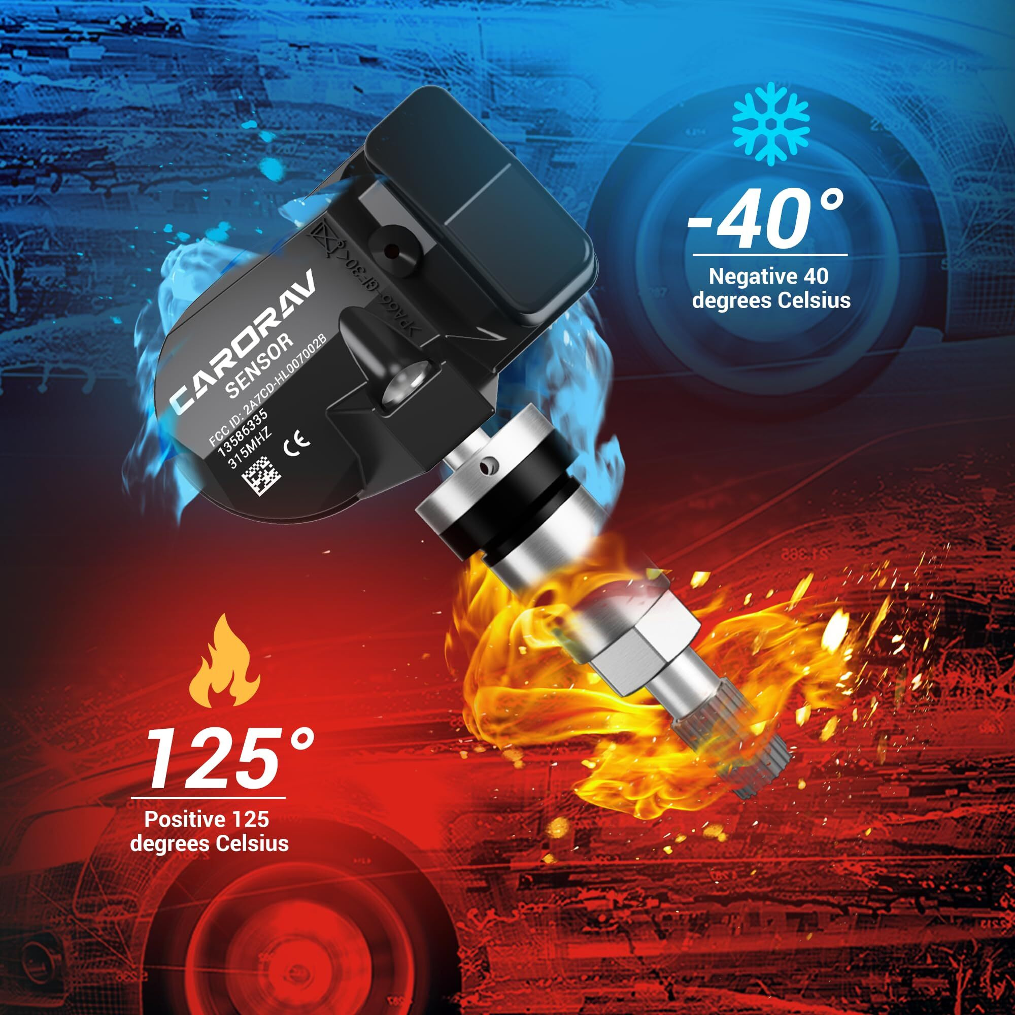 Carorav 1-Pack Tire Pressure Monitoring System Tpms Sensor Replacement For Chevy Silverado Gmc Cadillac Buick Saturn Saab Replaces 13586335  13581558  13598771  13598772 Pre-Programmed 315Mhz