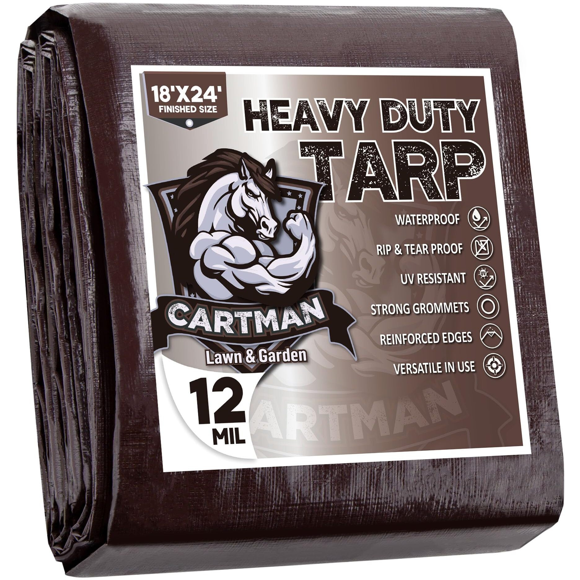 Cartman Finished Size 18X24 Feet Extra Thick 20 Mil Brown Ultra Heavy Duty Poly Tarp  Multipurpose Protective Cover  Uv Resistant  Waterproof Poly Tarpaulin With Reinforced Edges