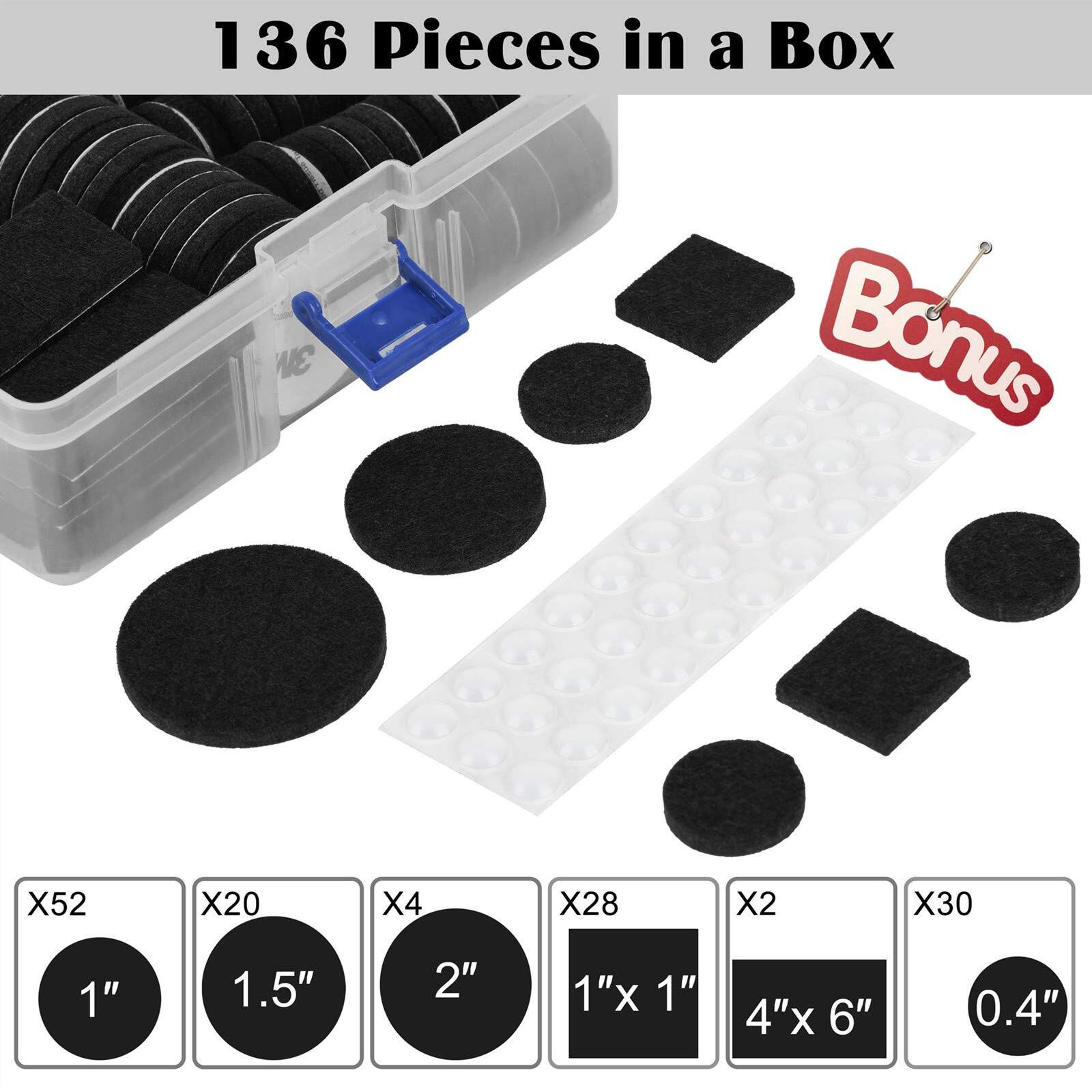 Felt Furniture Pads 136 Pieces  Felt Pads For Furniture Black 5Mm Thick  Floor Savers For Furniture Anti Scratch  Best Floor Protectors With Case For Hardwood Floors