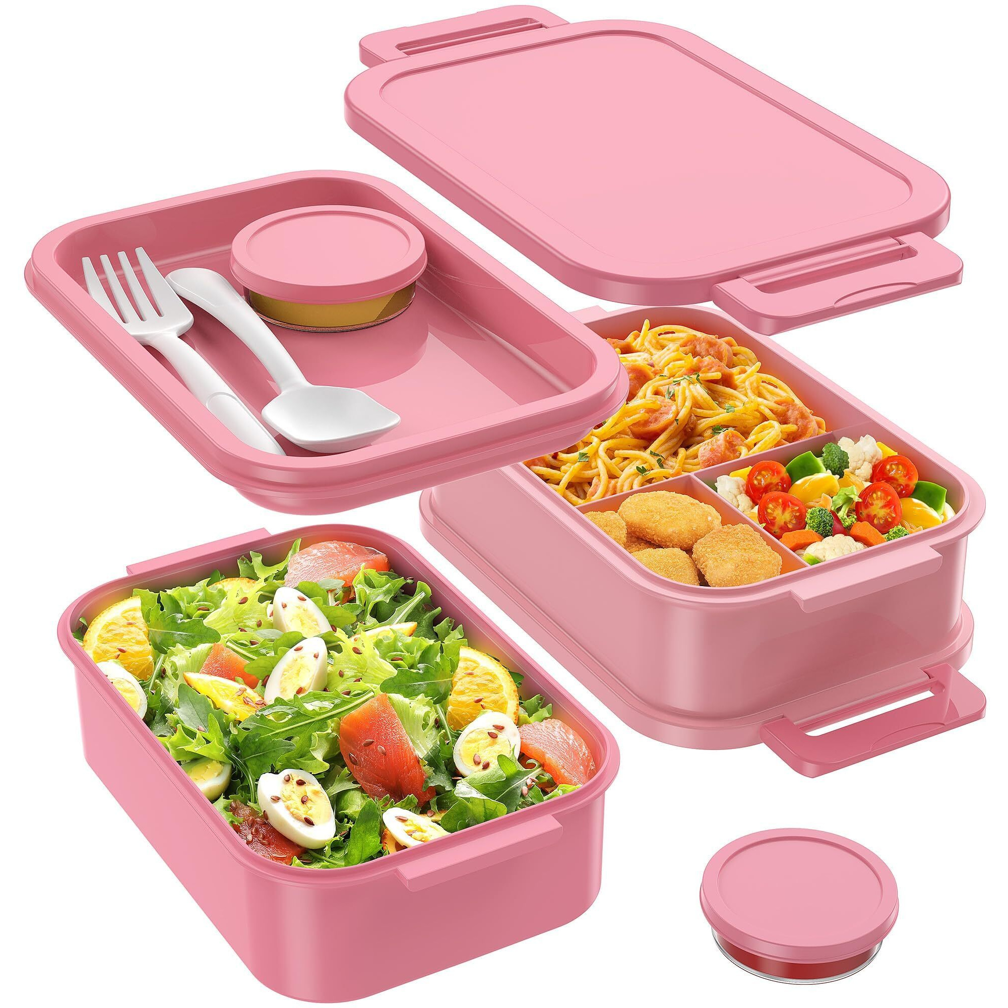 Jelife Bento Lunch Box For Adults - 3 Layers Leak-Proof Stackable Bento Box For Adults  72Oz Large-Style All-In-One Adult Lunchbox Bento Box With Utensil Accessories For Dining Out Work  Pink