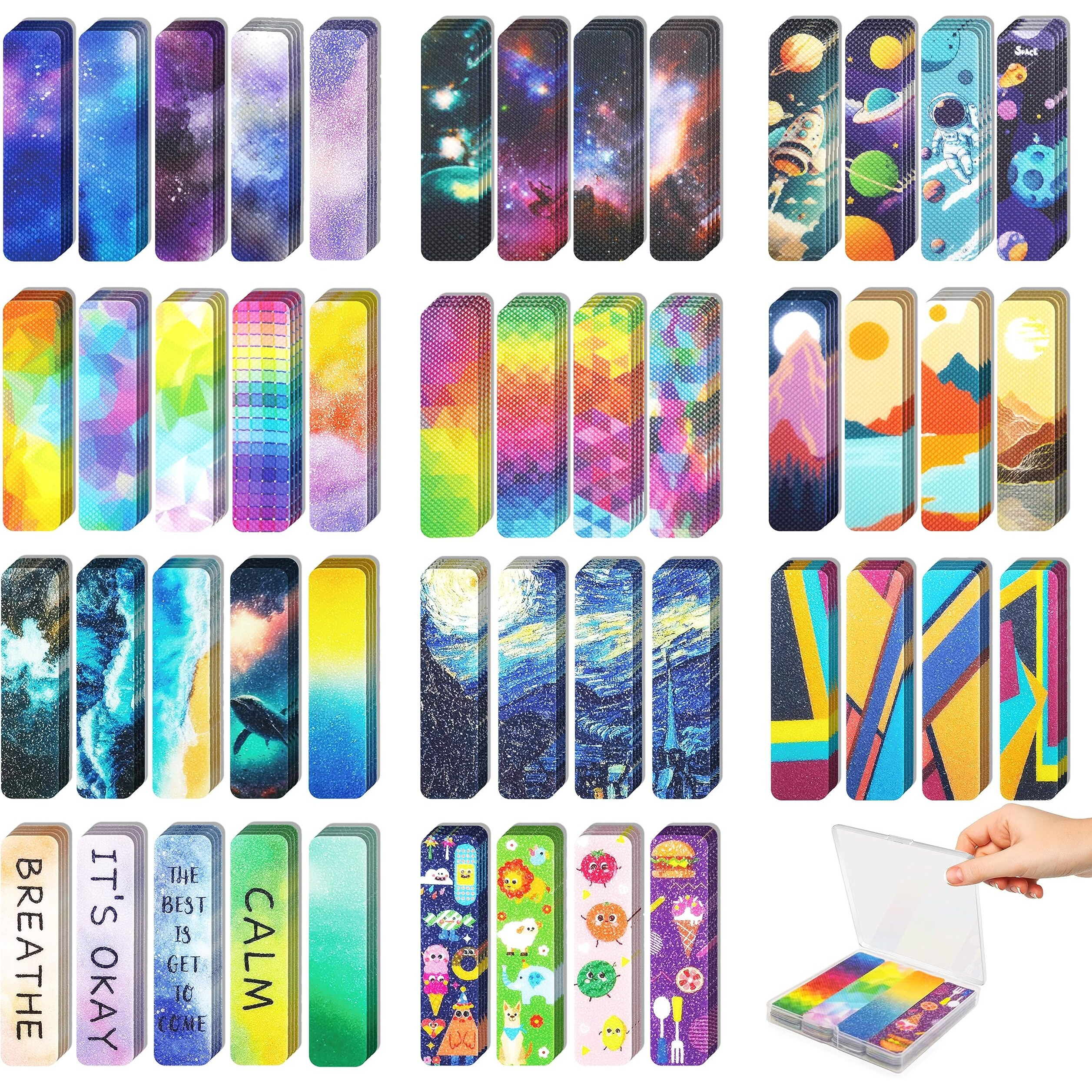 48 Pieces Unique Sensory Stickers For Anxiety Relief Items - Sensory Strips With Storage Box - 2 Textured Surface Fidget Strips For Office & Classroom Desk - Relieve Adult & Teen Stress