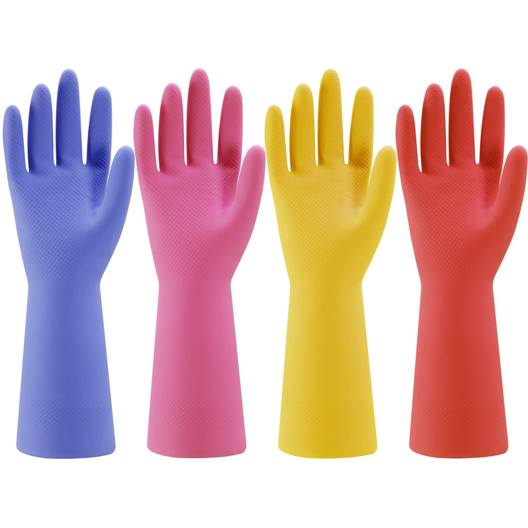 Rubber Kitchen Dishwashing Gloves - 4 Pairs Colorful Reusable Household Cleaning Gloves For Washing Dishes And Cleaning Tasks  Flexible Long-Lasting And Non-Slip (Large  Blue+Pink+Yellow+Orange)