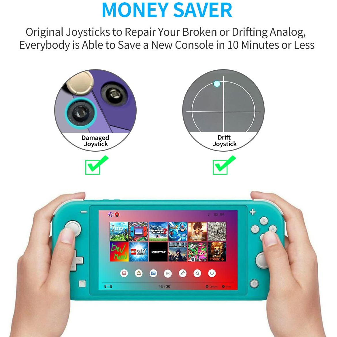 Joystick Replacement For Switch Lite - 19 In 1 Oem Analog Stick Thumbstick Parts Repair Tool Kit Accessories With Y00 Triwing Screwdriver  Thumb Caps  Tweezers For Oled Joycon Joy Con Controller