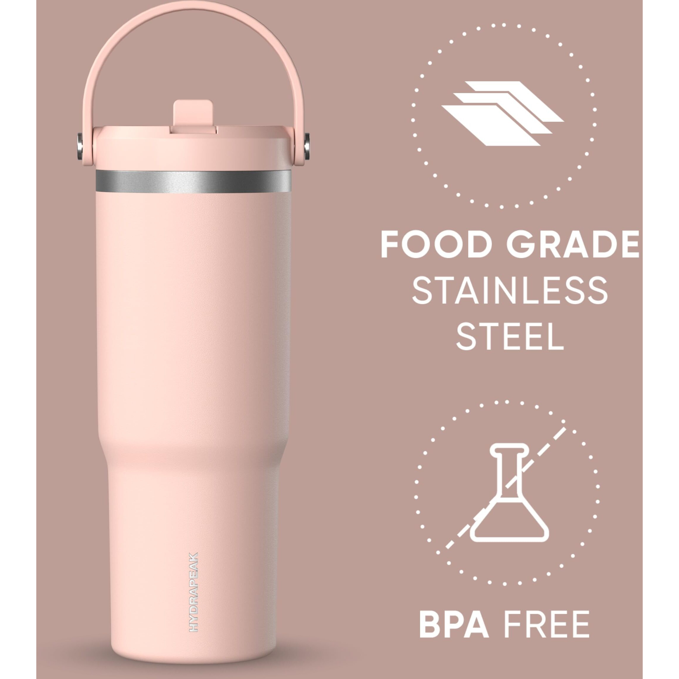 Hydrapeak Nomad 32 Oz Tumbler With Handle And Straw Lid  Leakproof Tumbler  Tumbler Lid Straw  Double Insulated Tumblers  32Oz Double Insulated Cup Straw  Stainless Steel (Peony)