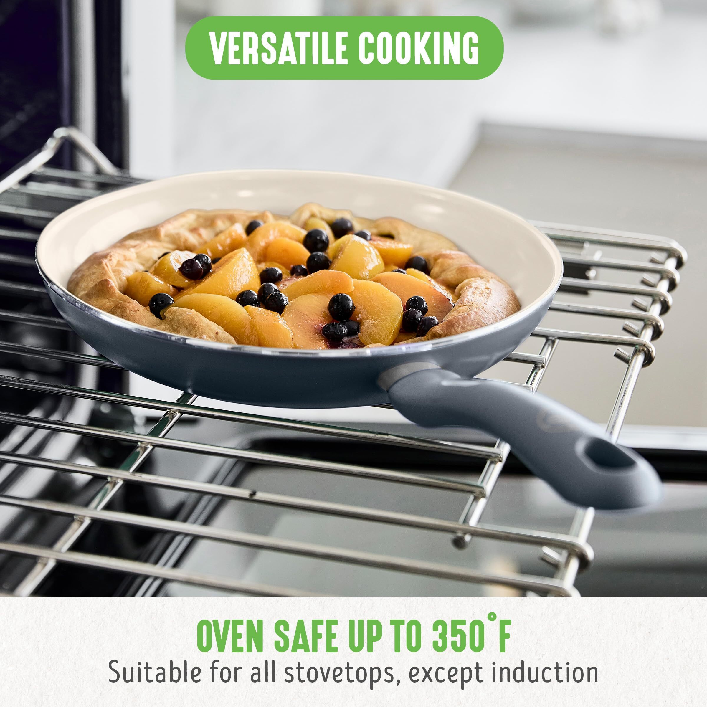 Greenlife Soft Grip 16 Piece Cookware Set  Non-Toxic Pfas-Free Ceramic Nonstick  Frying  Sauce  Saute  Utensils  Glass Lids  Stay-Cool Handles  Wobble Free  Dishwasher & Oven Safe  Quartz Grey