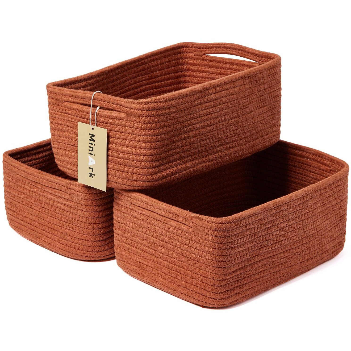 Miniark Shelf Storage Baskets For Organizing | Closet Organizer Bins | Small Baskets | Toy Basket | Cute Decorative Basket | Cube Storage Bin | Woven Rope Basket | 138.55.1 | 3 Packs Oxide Red