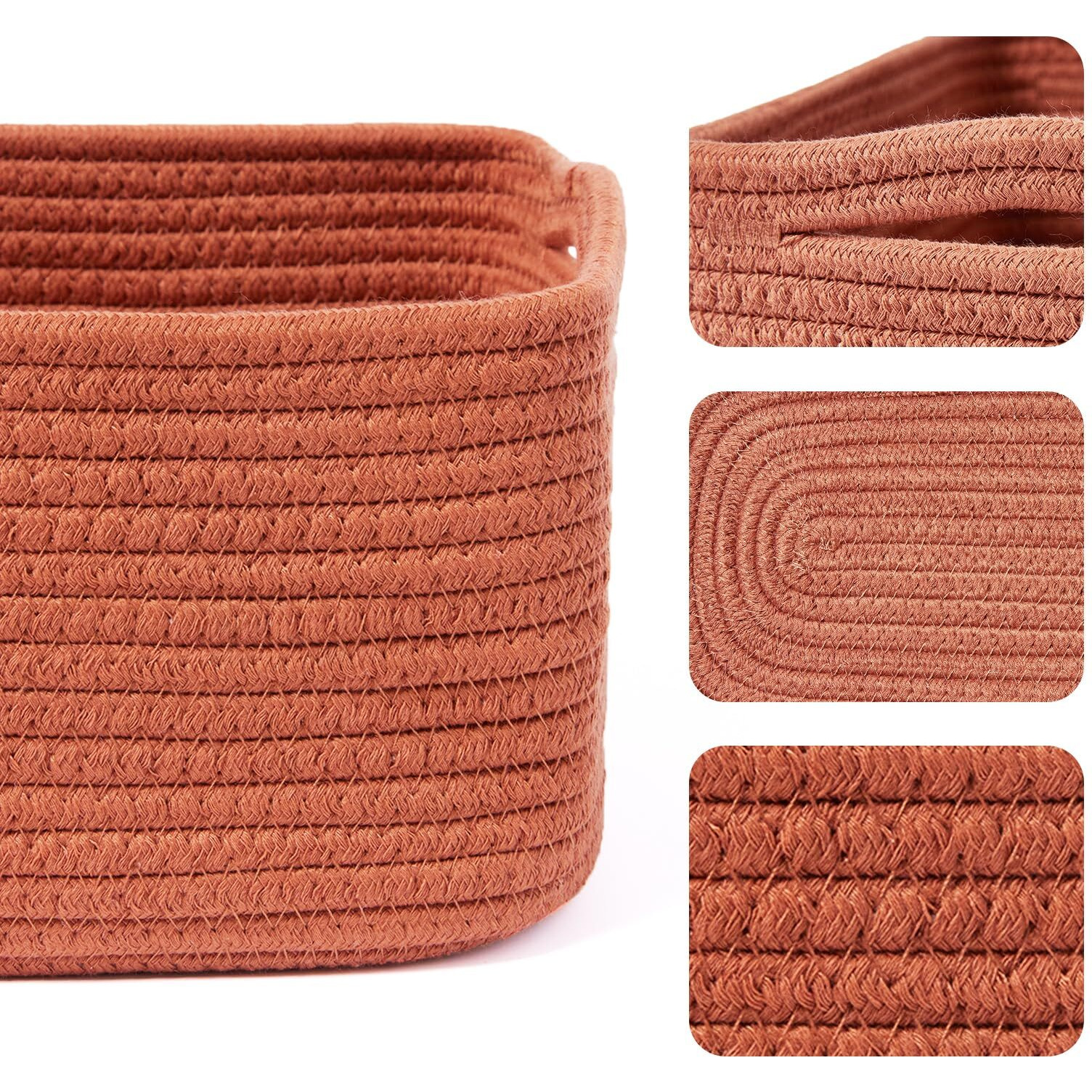 Miniark Shelf Storage Baskets For Organizing | Closet Organizer Bins | Small Baskets | Toy Basket | Cute Decorative Basket | Cube Storage Bin | Woven Rope Basket | 138.55.1 | 3 Packs Oxide Red