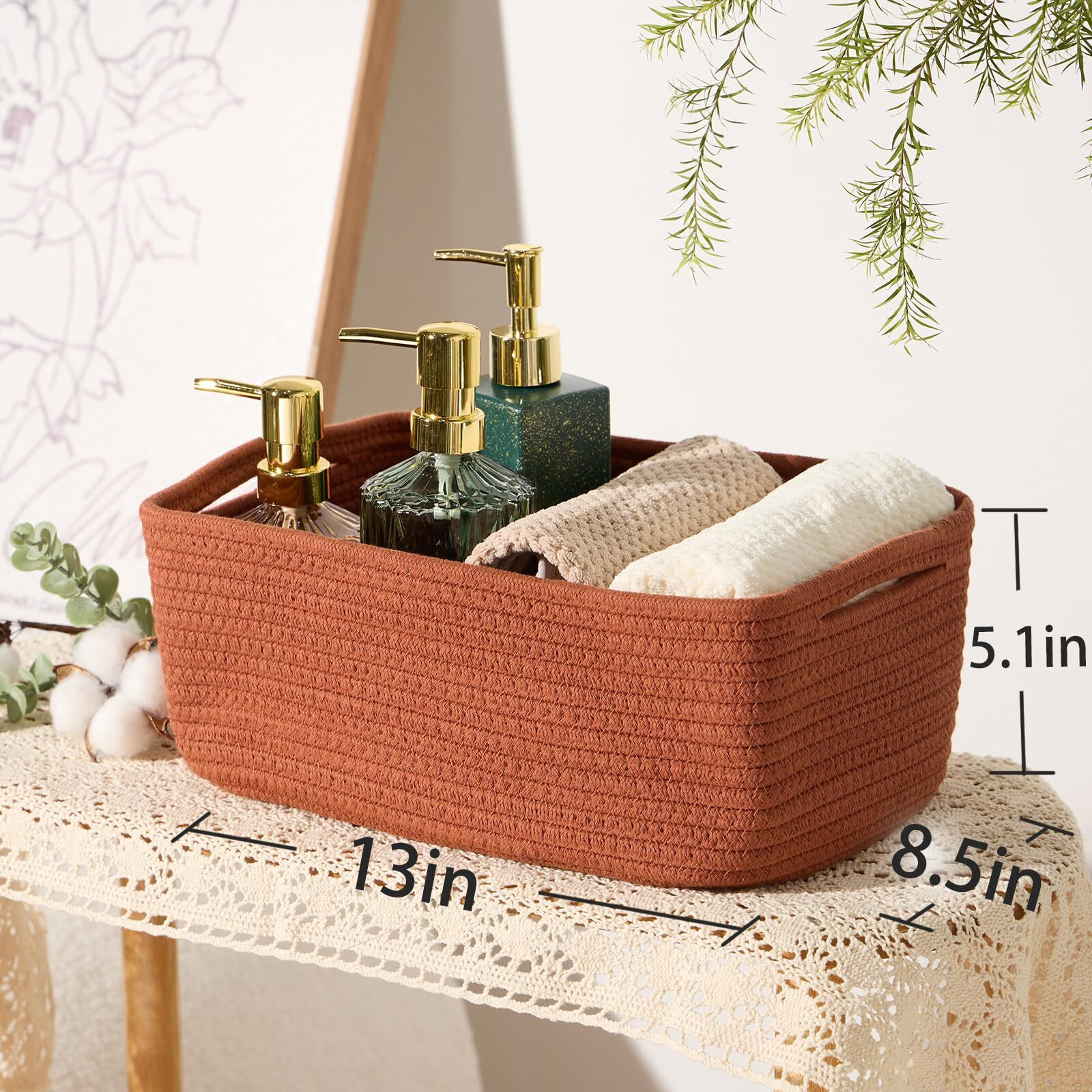 Miniark Shelf Storage Baskets For Organizing | Closet Organizer Bins | Small Baskets | Toy Basket | Cute Decorative Basket | Cube Storage Bin | Woven Rope Basket | 138.55.1 | 3 Packs Oxide Red