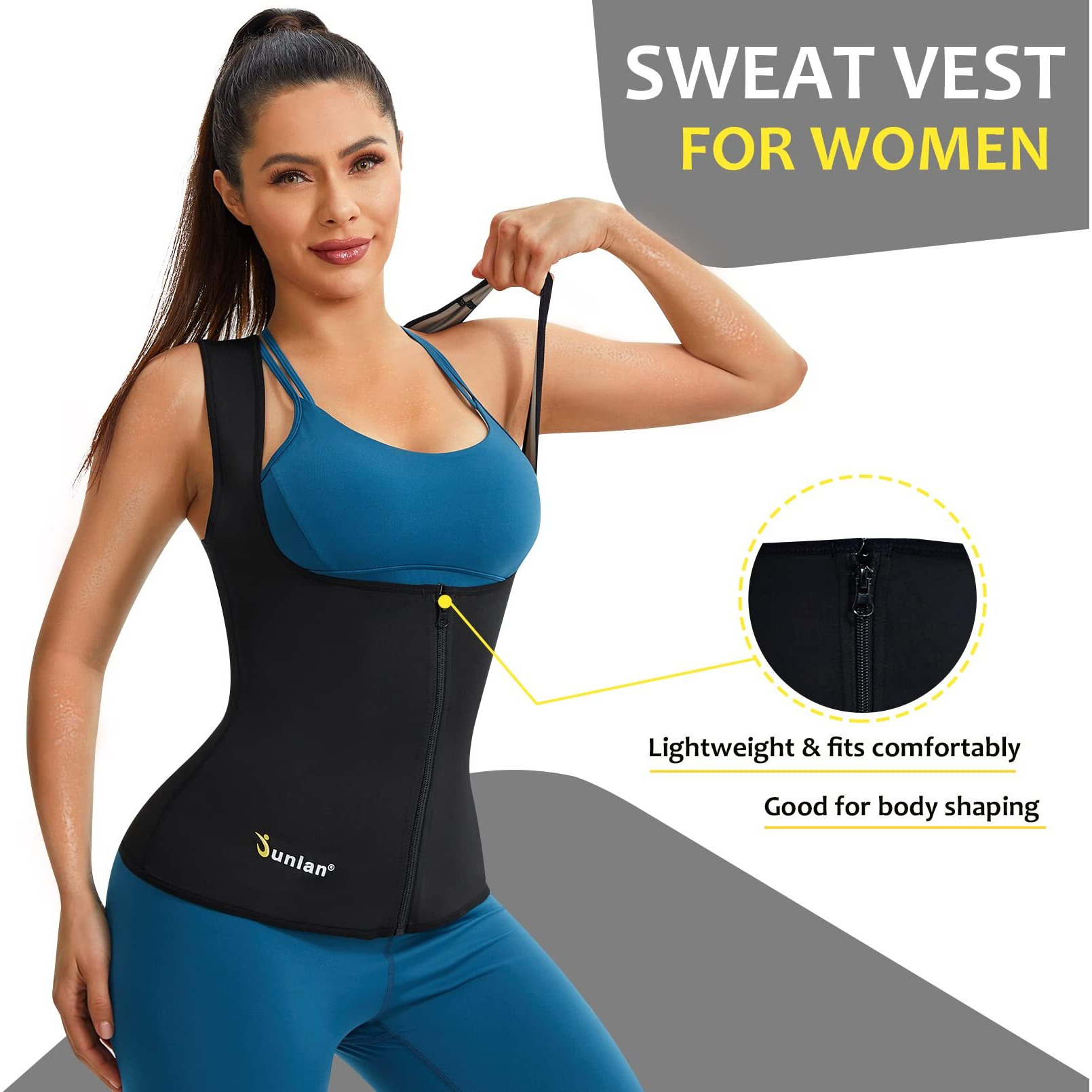 Junlan Sauna Suit For Women Waist Trainer Vest For Women Sweat Tank Top Shaper For Women With Zipper (Black  5X-Large)