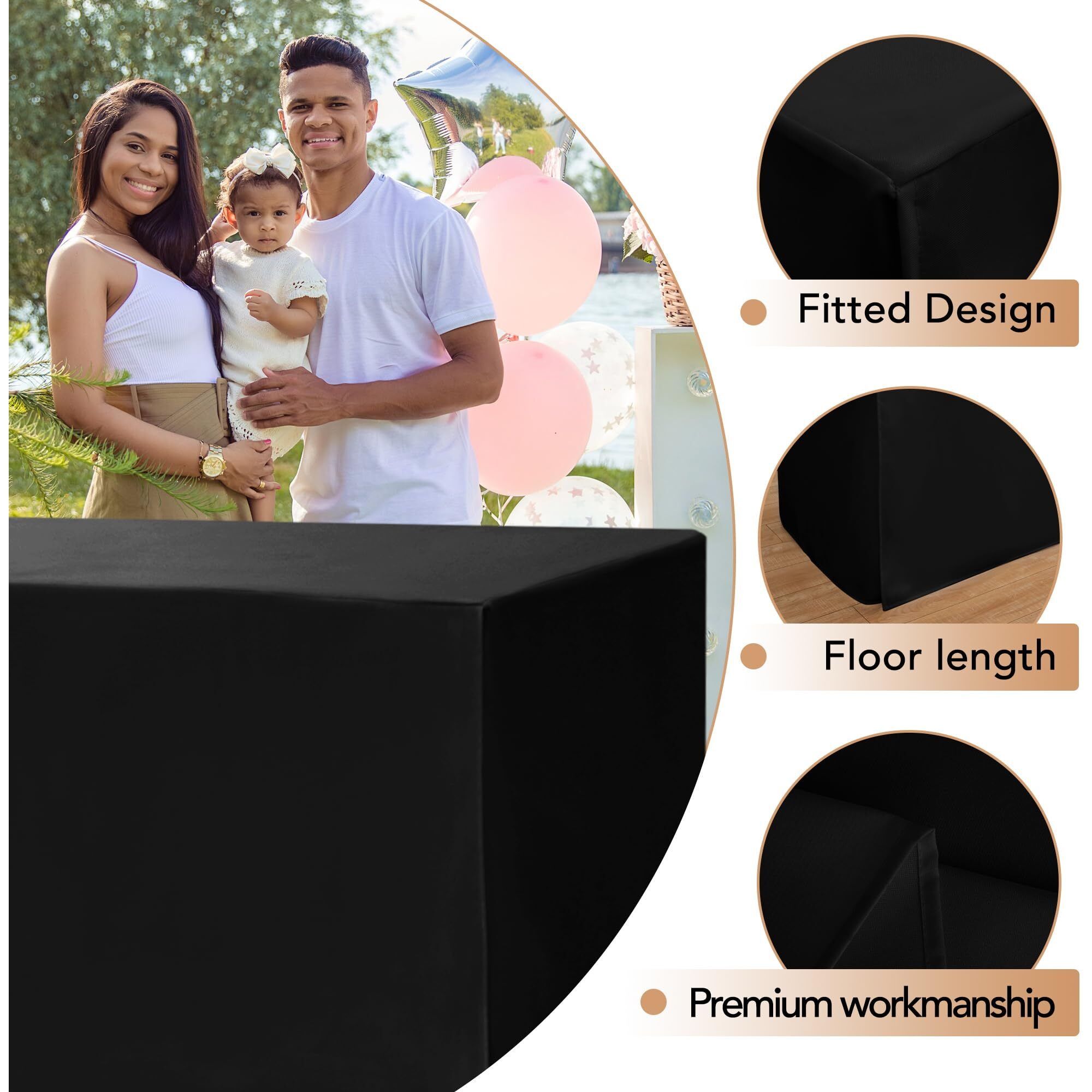 Holidayideas 2 Pack Fitted Table Clothes - 48 X 24 Inch - Rectangle Tablecloths For 4 Foot Tables  Versatile Fabric Table Covers For Folding Table  Parties  Holiday Dinner  Trade Show (Black)