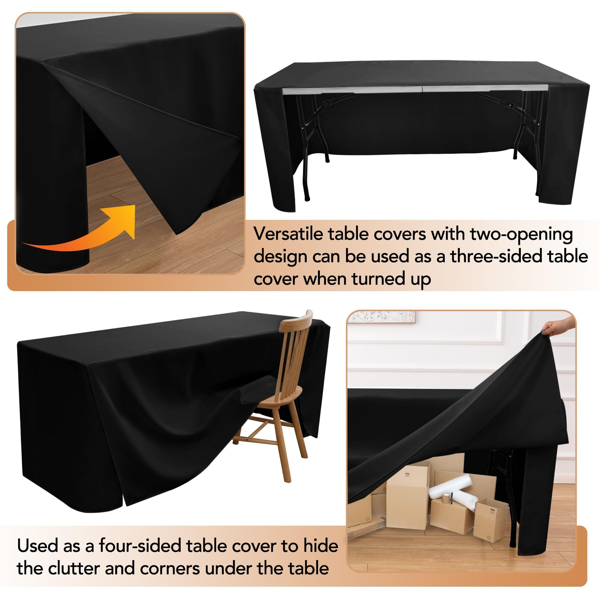 Holidayideas 2 Pack Fitted Table Clothes - 48 X 24 Inch - Rectangle Tablecloths For 4 Foot Tables  Versatile Fabric Table Covers For Folding Table  Parties  Holiday Dinner  Trade Show (Black)