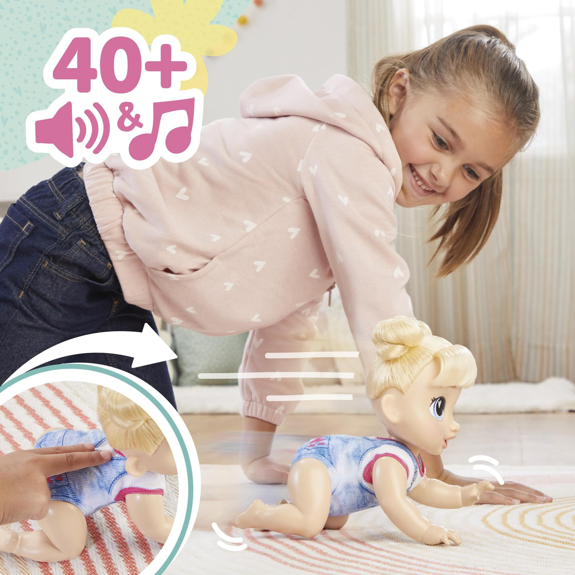 Baby Alive Crawl 'N Play Harper Hugs Electronic Crawling Baby Doll Set  Blonde Hair  Kids Toys For Girls & Boys 3 Years & Up  10.75 Inches