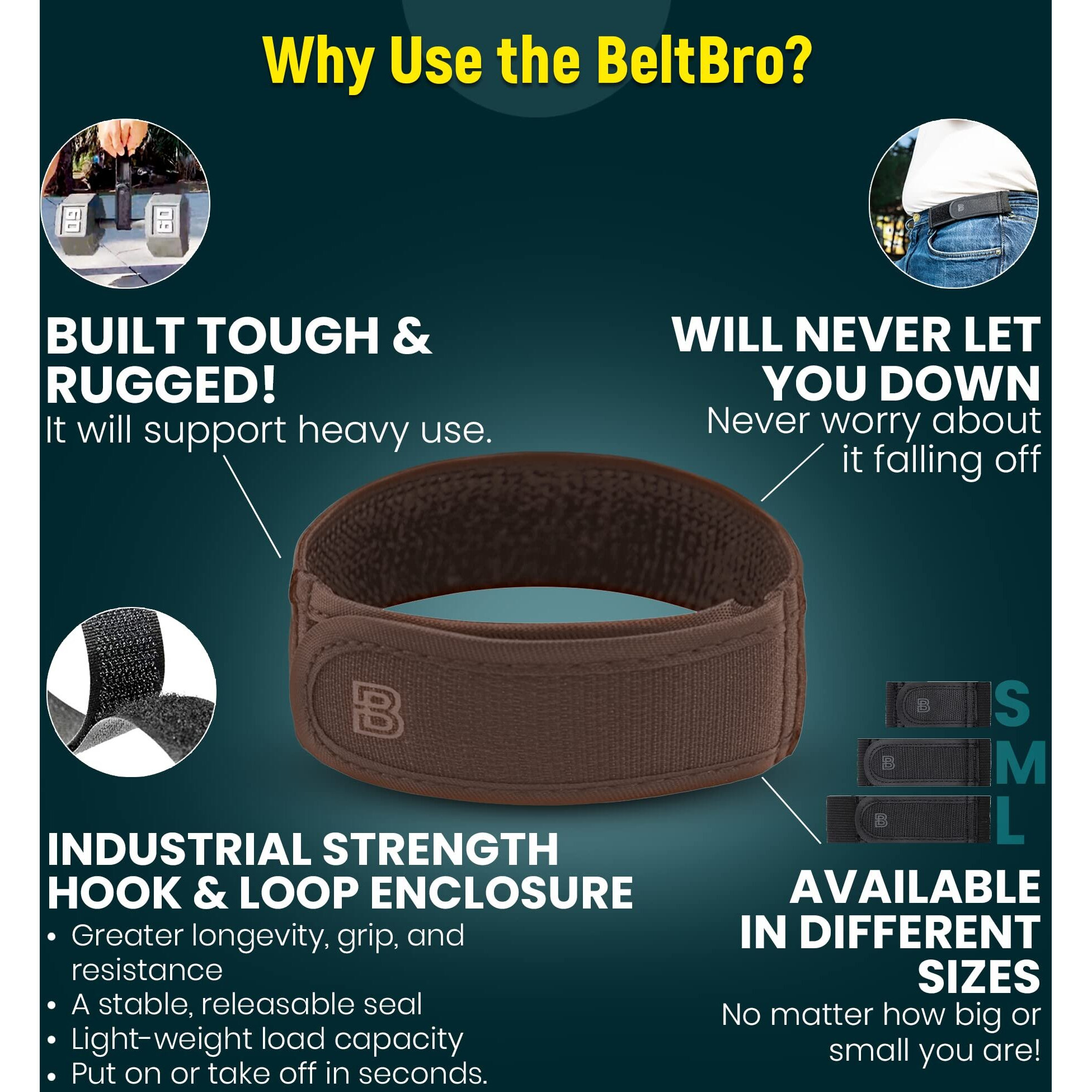 Beltbro Titan Brown 2-Large No Buckle Elastic Belt For Men - Fits 1.5 Inch Belt Loops  Comfortable And Easy To Use