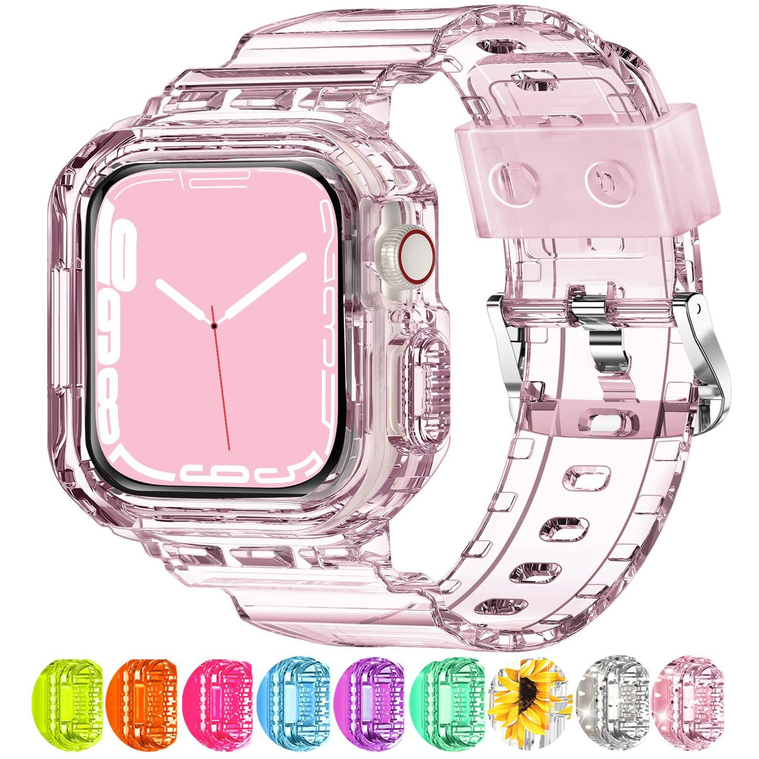 Xyf Compatible For Crystal Clear Apple Watch Bands  41Mm 40Mm 38Mm Bumper Case For Men Women Jelly Sport Case Band For Iwatch Ultra 2/1 Series 10 9 8 7 Se 6 5 4 3 2 1 (Pink  38/40/41)