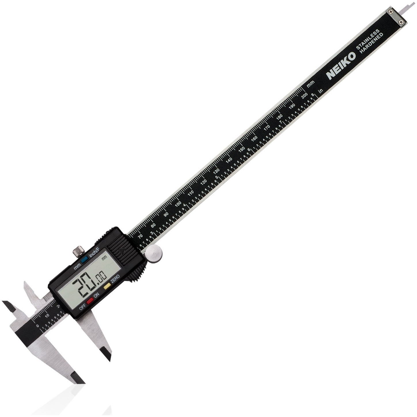 Neiko 01408A 8  Electronic Digital Caliper Extra Large Display | 0-8 Inches | Inch/Fractions/Millimeter Conversion | Polished Stainless Steel