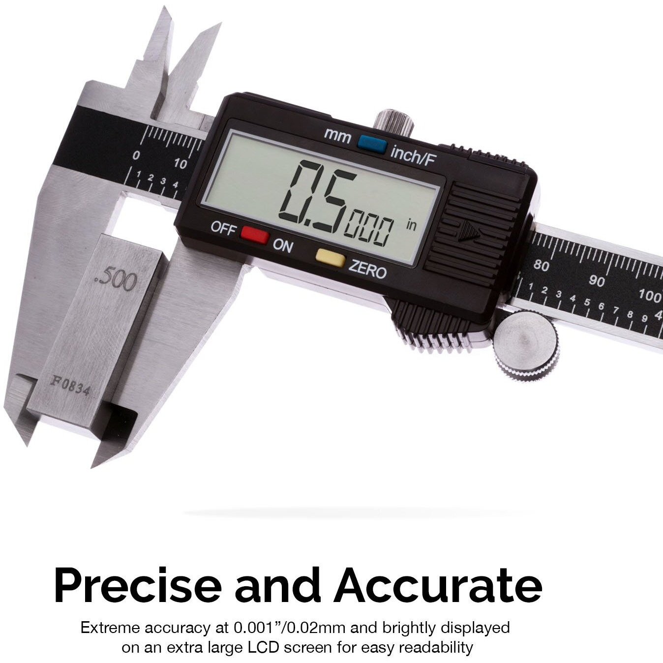 Neiko 01408A 8  Electronic Digital Caliper Extra Large Display | 0-8 Inches | Inch/Fractions/Millimeter Conversion | Polished Stainless Steel