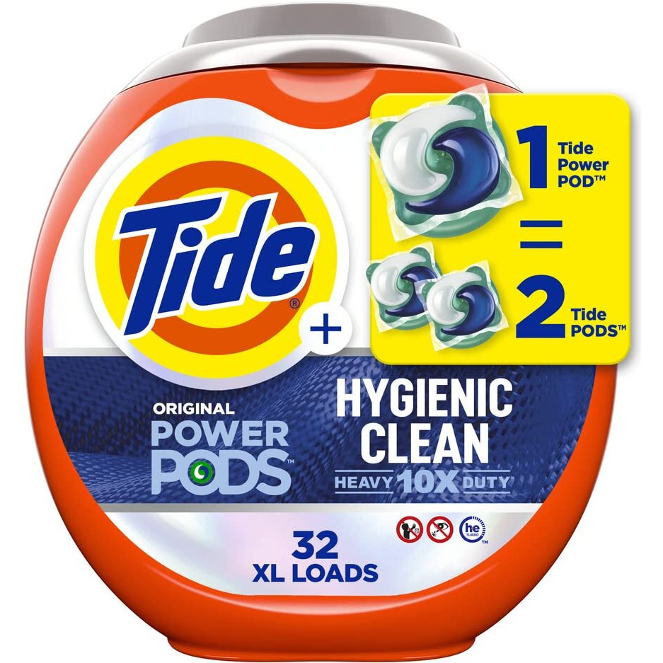 Tide Hygienic Clean Heavy 10X Duty Power Pods Laundry Detergent Pacs Original 32 Count For Visible And Invisible Dirt