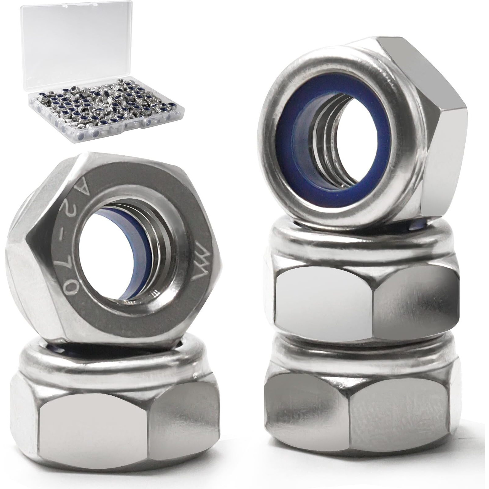 Vifmy 190 Pack M5-0.8Mm Nylon Insert Hex Lock Nuts  304 Stainless Steel A2-70 Locknuts Standard Metric Thread Nylock Nuts