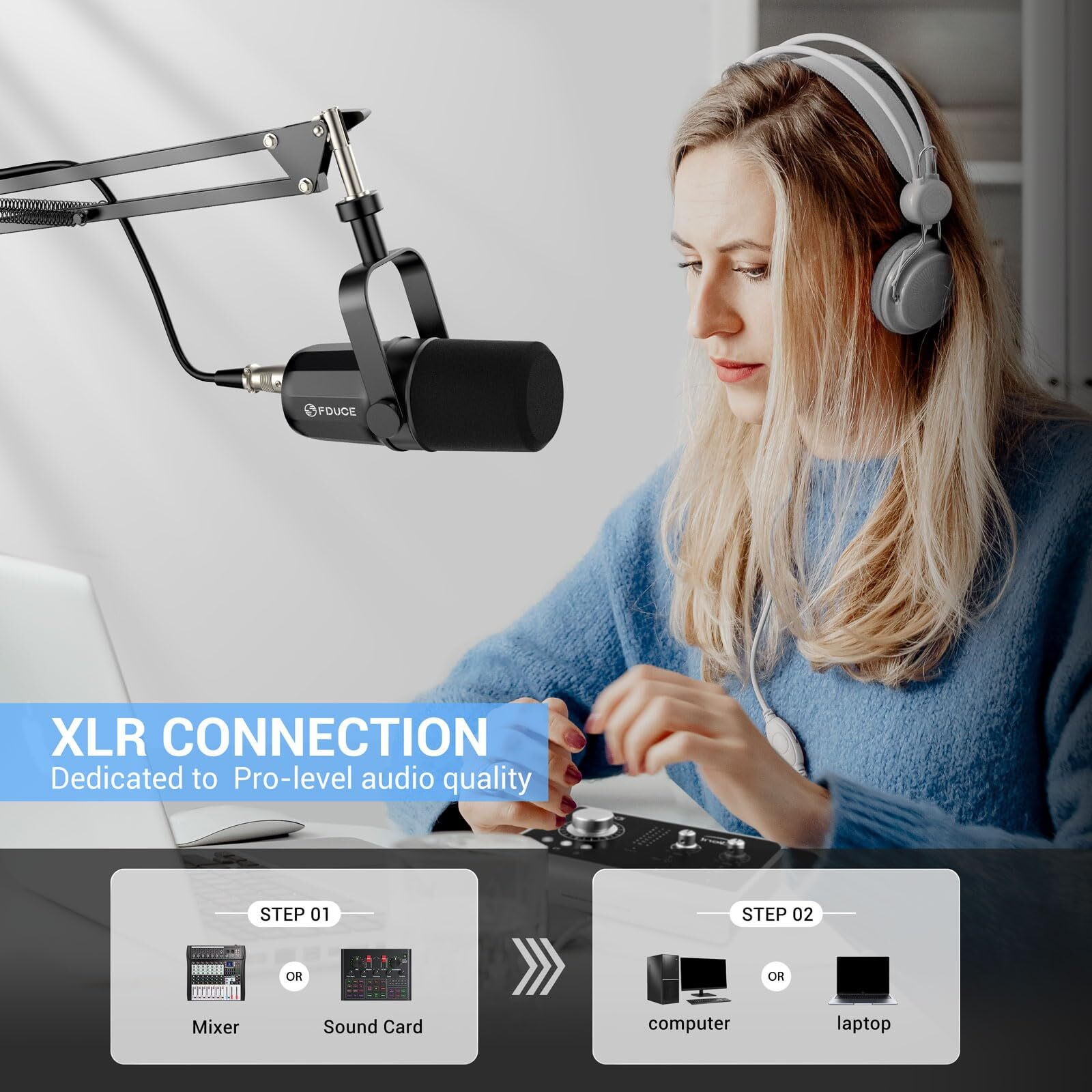 Fduce Sl40X Xlr Dynamic Microphone Kit For Vocal Recording  Podcasting  Gaming  Live Streaming&Broadcasting  All Metal Cardioid Mic  Voice-Isolating Technology -Black