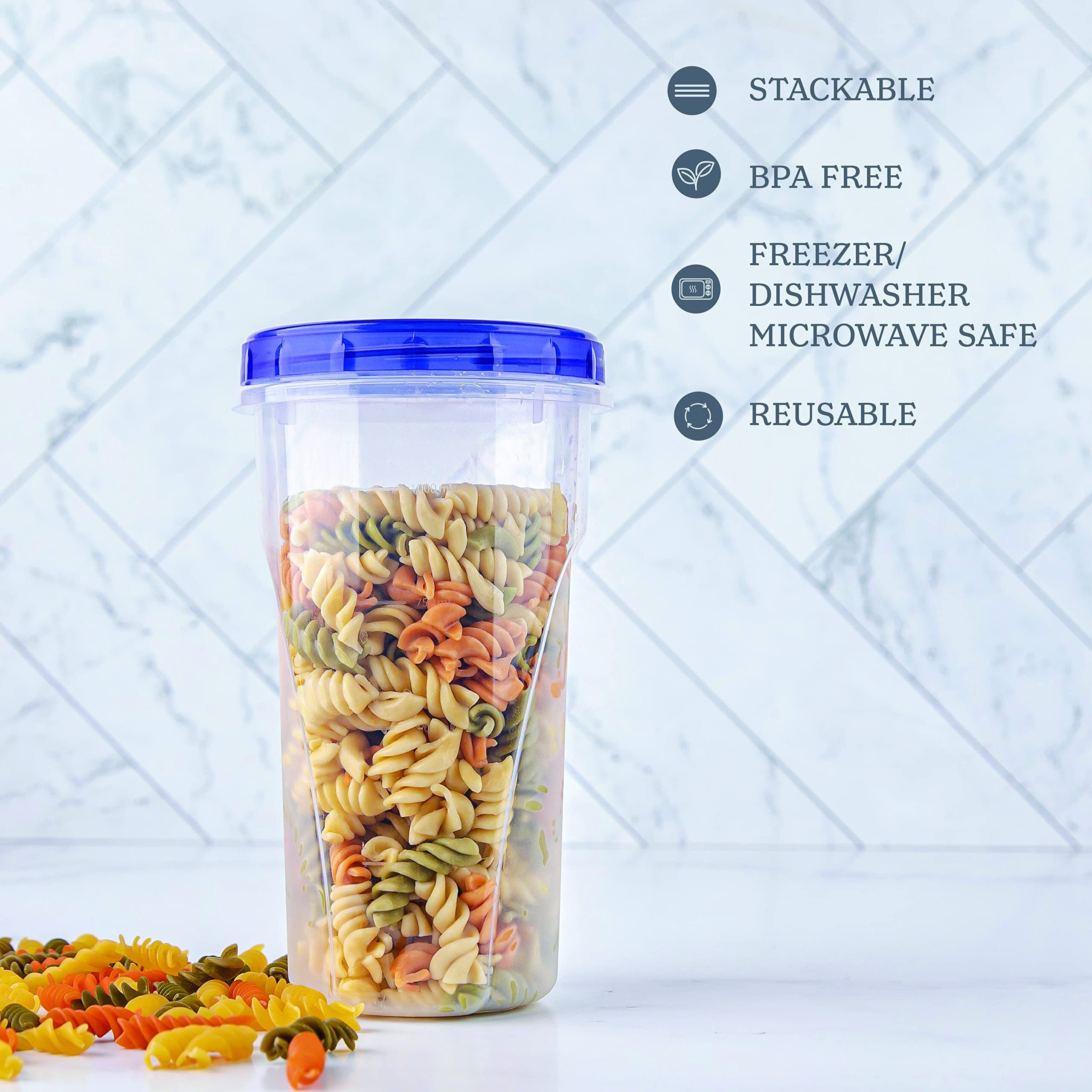 Plasticpro [48 Oz 8 Pack] Twist Top Deli Containers Clear Bottom With Blue Top Twist On Lids Reusable  Stackable  Food Storage Freezer Container Pack Of 8